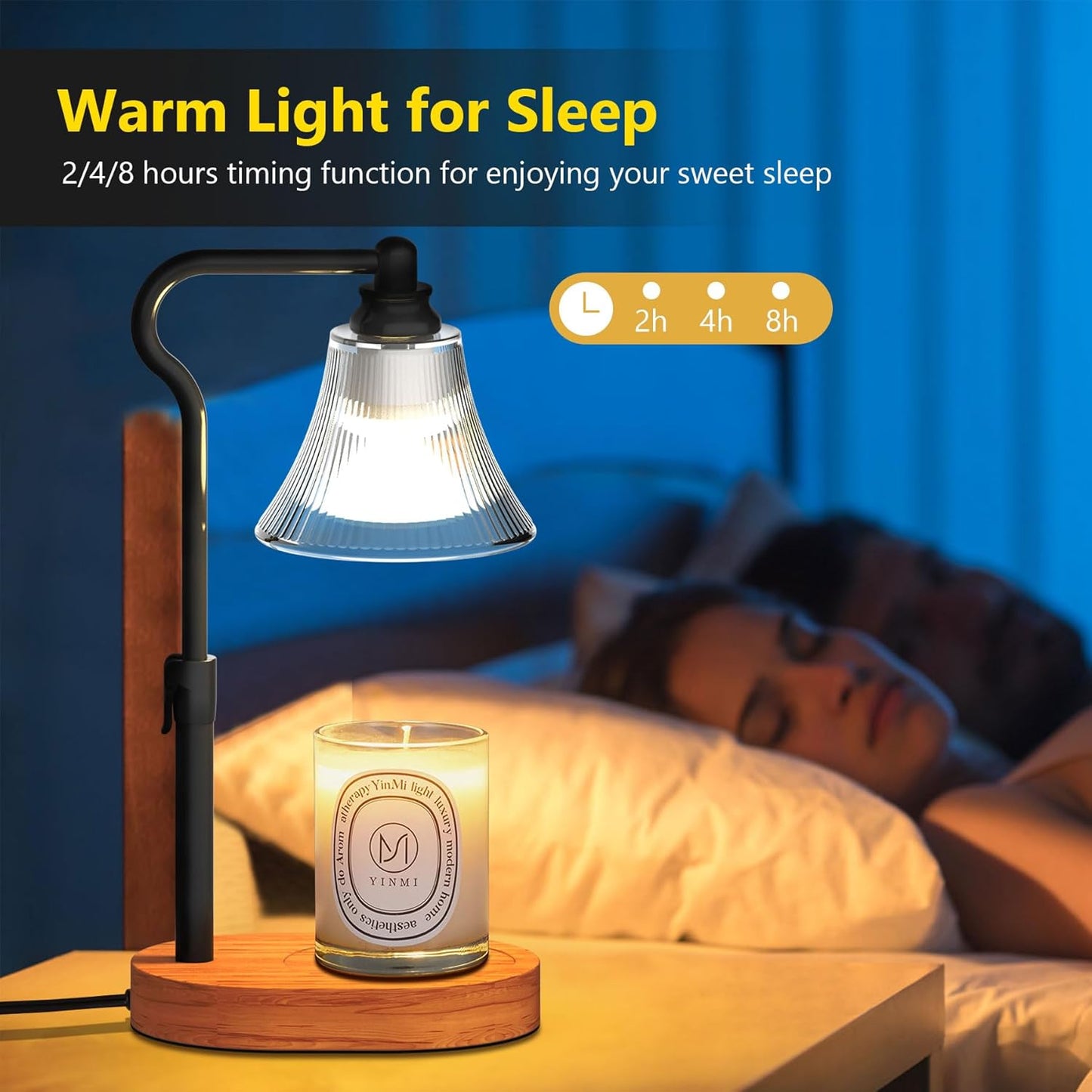 Flameless Candle Warmer Lamp, Candle lamp Warmer with Timer, Dimmable/Adjustable Height Electric Candle Warmer, Wooden Electric Wax Melt with 2 Bulbs for Scented Jar Candles Home Decor Christmas Gifts
