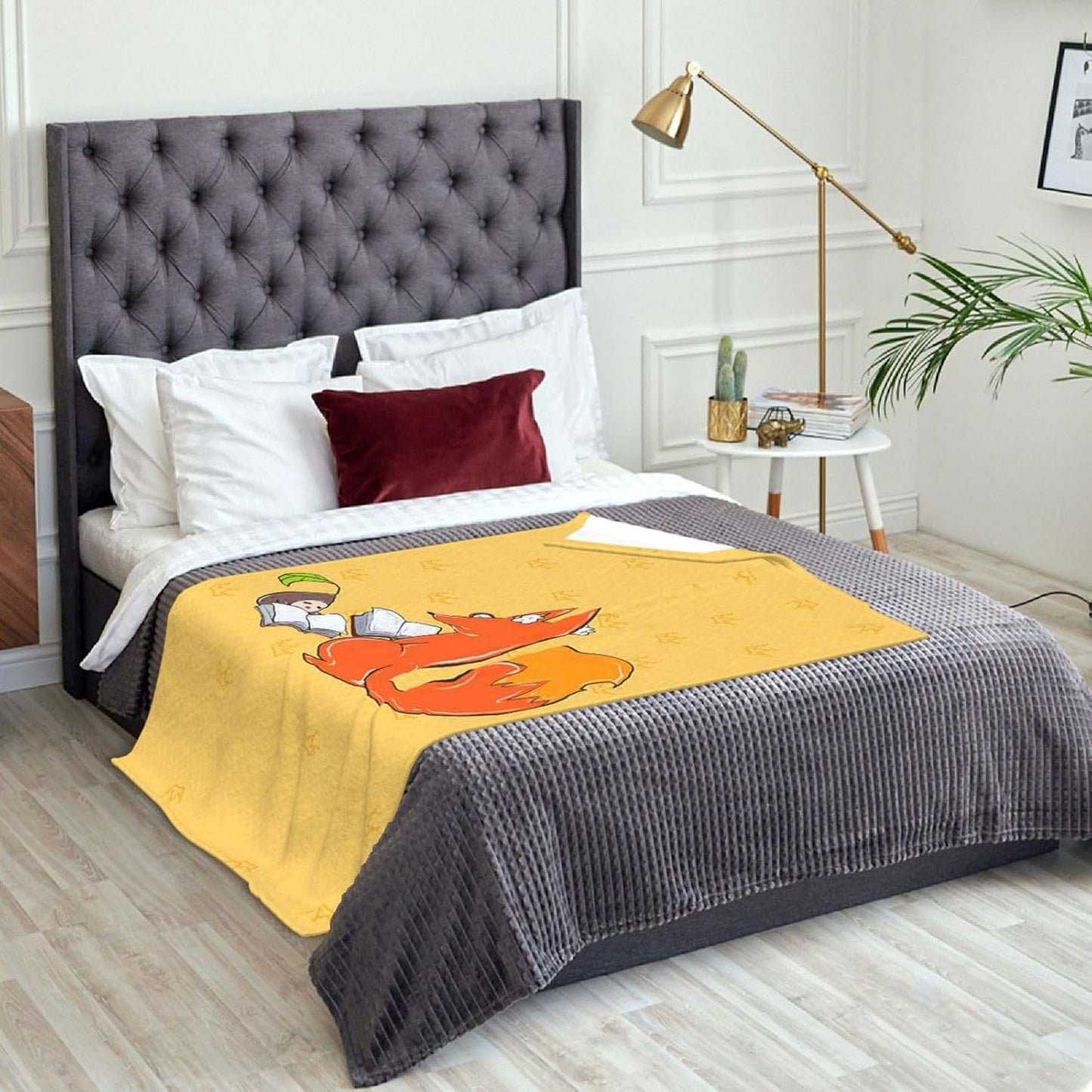 Custom Designed Weighted Blanket - Unique Pattern, Soft Fleece Throw for Women & Men, Cozy Couch & Bed Blankets, Warm Winter Comfort 320g Flannel Curious Reading Fox