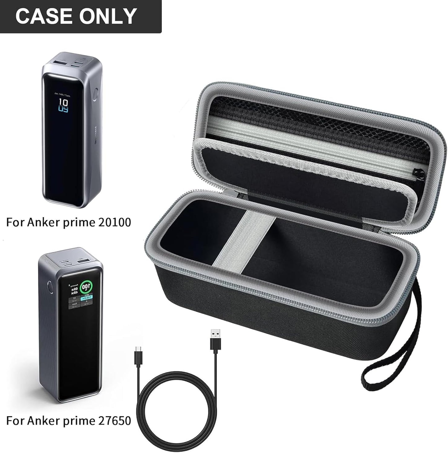 Case Compatible with Anker Prime Power Bank 27,650mAh 250W &20,100mAh 220W 3-Port Portable Charger, Battery Charging Station Carrying Travel Storage Holder for USB-C Chargers (Box Only)