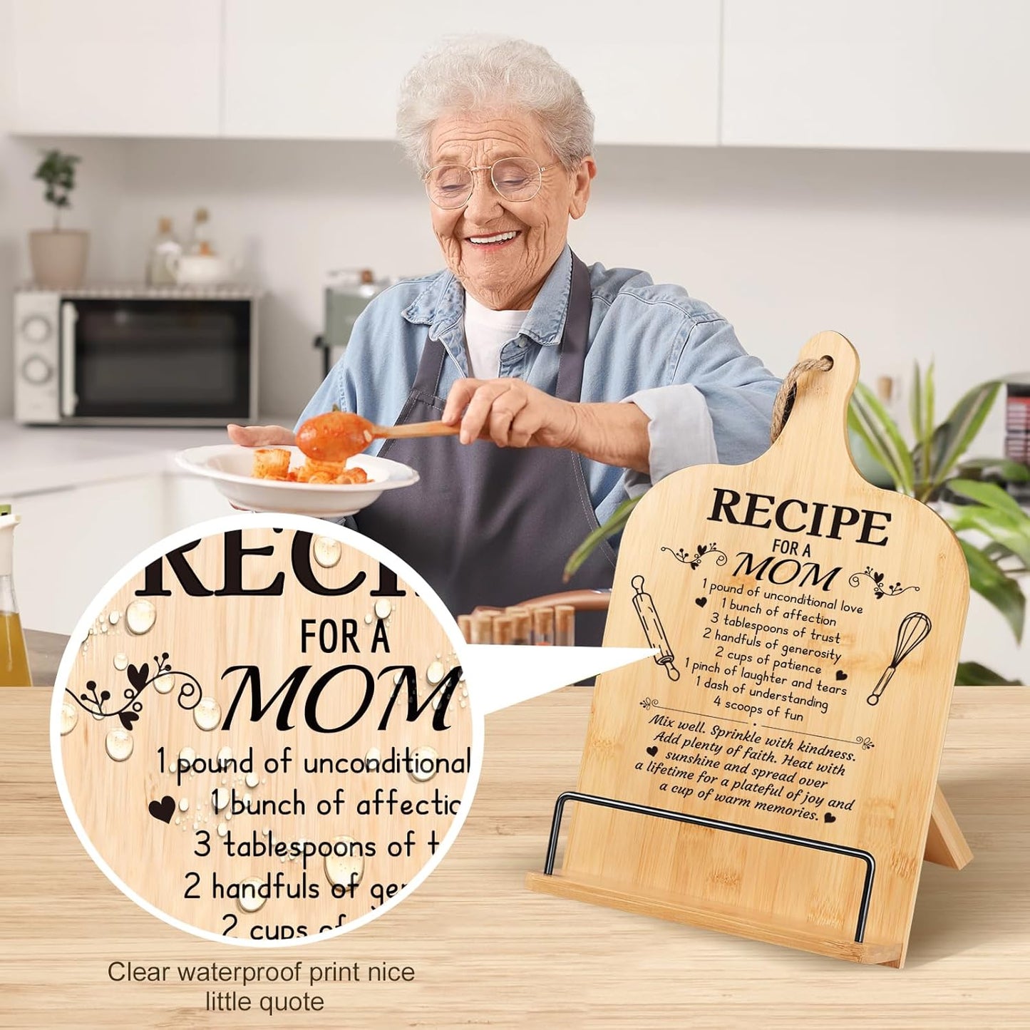 Mom Gifts Kitchen Gifts for Women Retirement Gifts Cookbook Stand Bamboo Recipe Book Holder Adjustable Non-Slip Cook Book Stand for Kitchen Counter