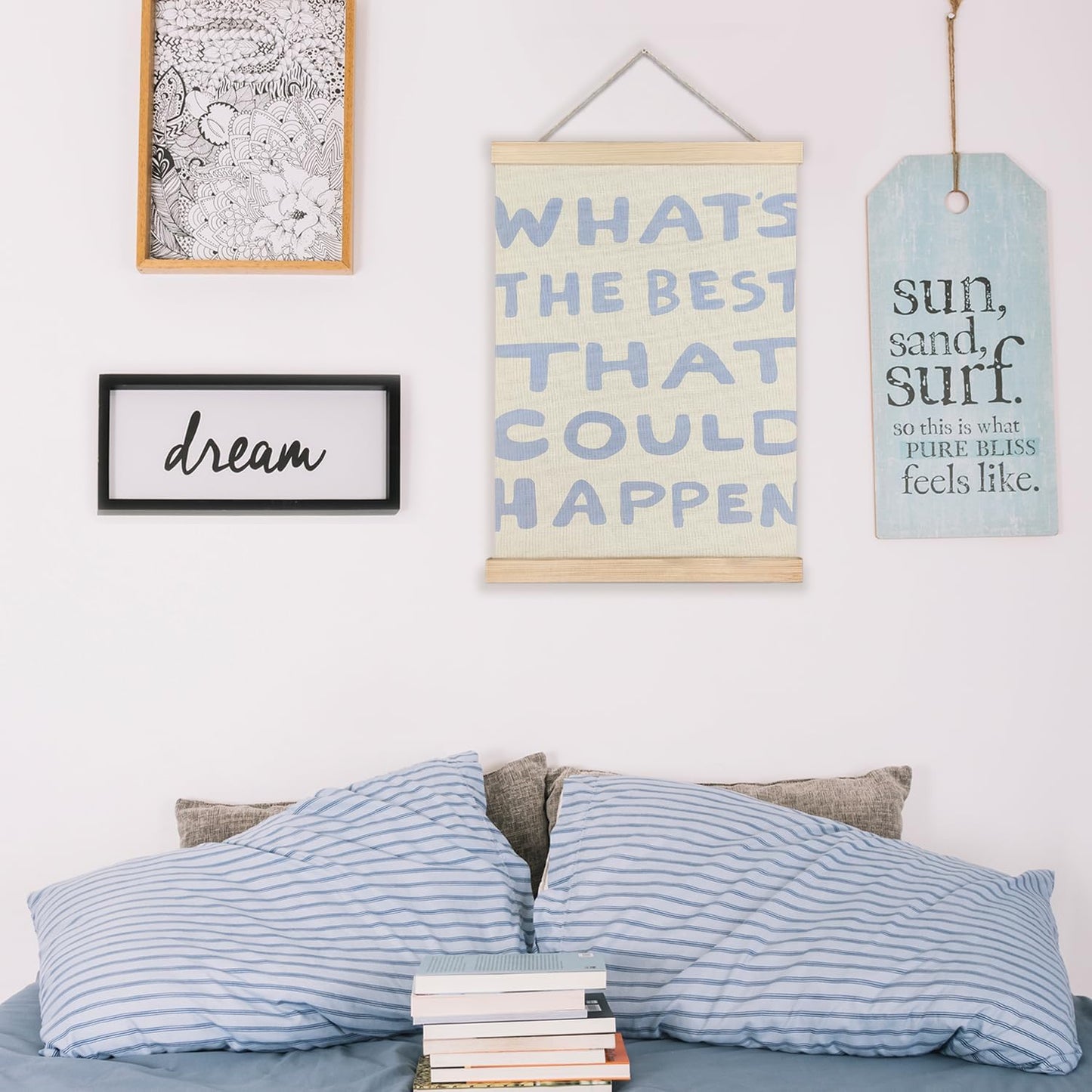 LUVADIAN Positive Affirmations Wall Decor, What's the Best That Could Happen Poster Hanger Frame, Light Blue Inspirational Wall Art Aesthetic for Home Office, 12x16 Inches