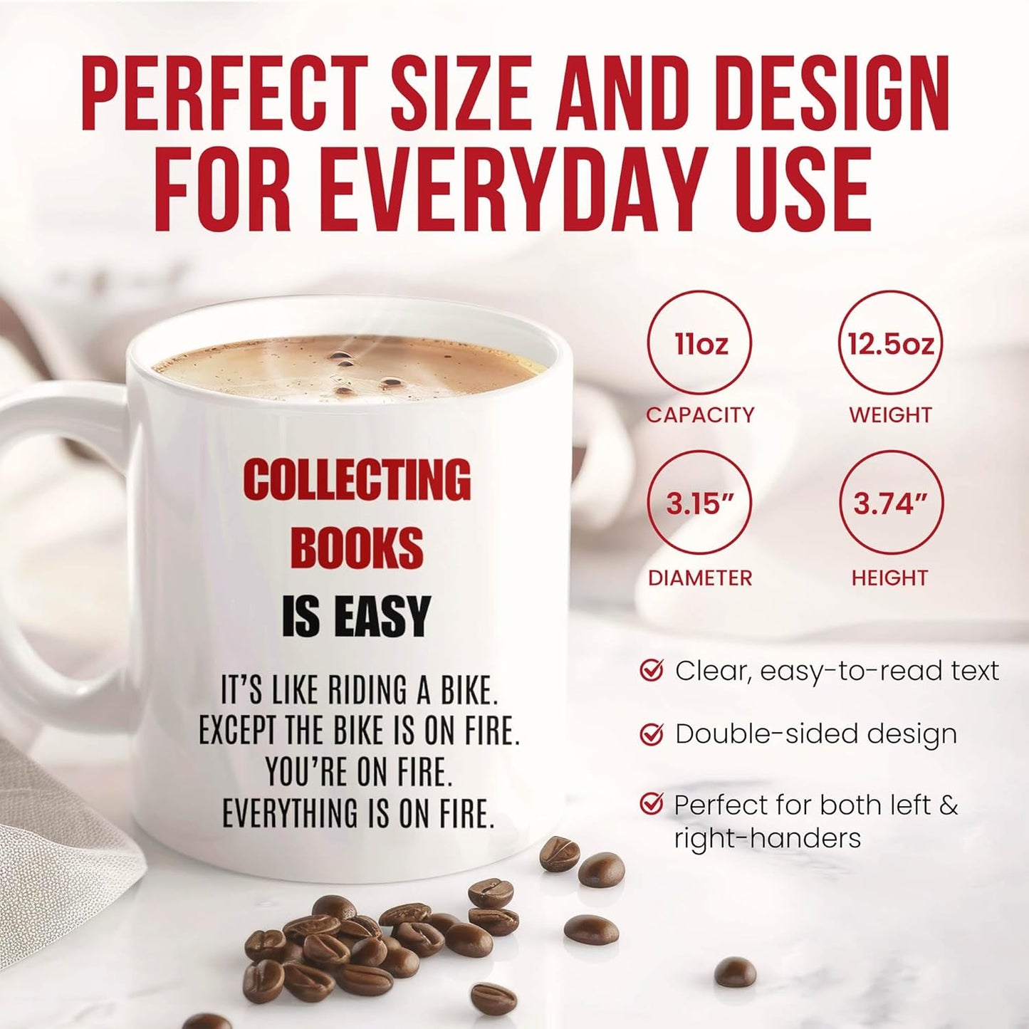 Collecting Books Is Easy Mug - Literary Enthusiast Coffee Cup - Bookworm Funny Gift From Friends - Bibliophile Tea Mugs - Reading Lover Cups - 11 Oz Ceramic Gifts For Library Lovers, Birthday, Him