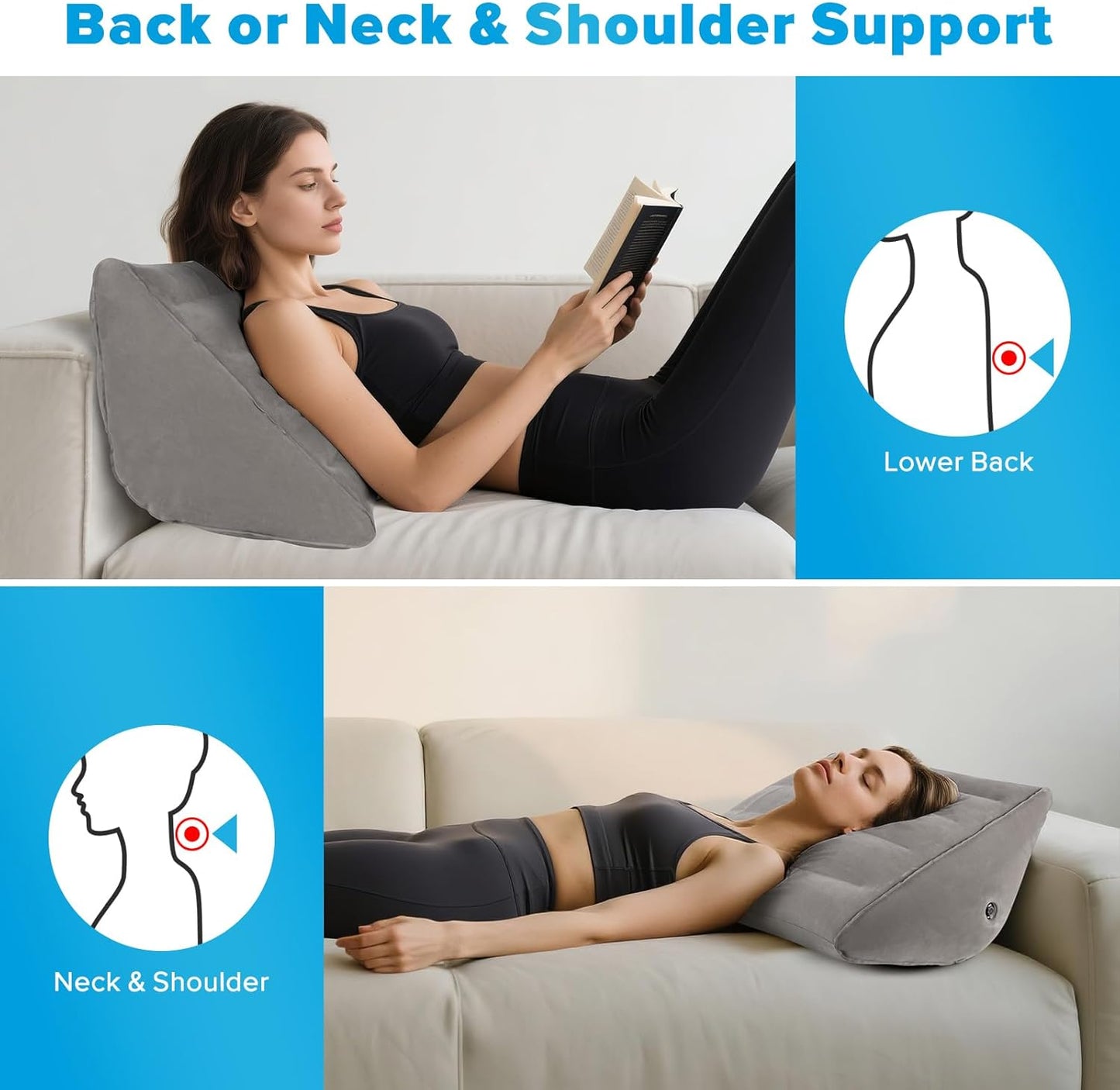 Inflatable Knee Wedge Pillow for Back Sleeping - Ultimate Under Knee Pillow for Sleeping on Back, Comfortable Inflatable Leg Wedge Pillow, Blow up Triangle Pillow for Legs Bolster