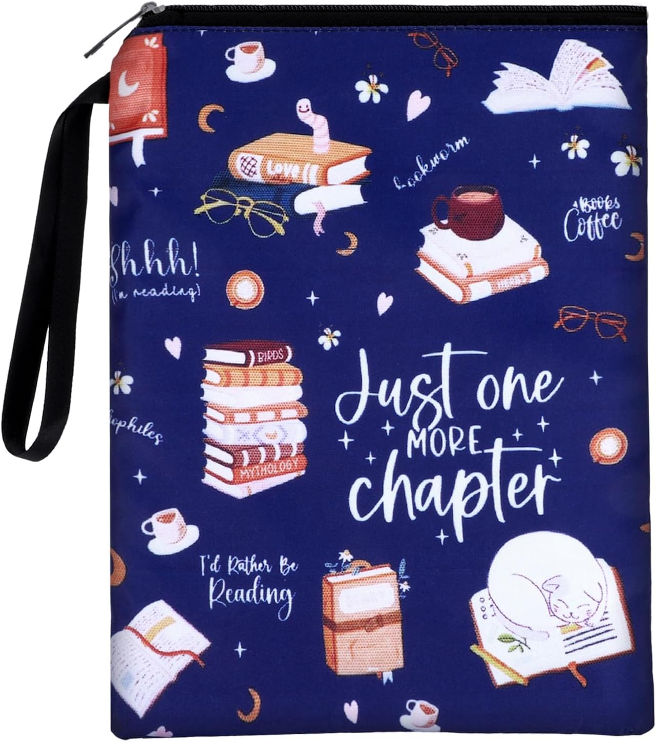 Waterproof Book Sleeve, Just One More Chapter Book Covers with Zipper and Front Pocket Washable Books Protector for Readers Lovers Gifts Books Accessories for Travel Vacation
