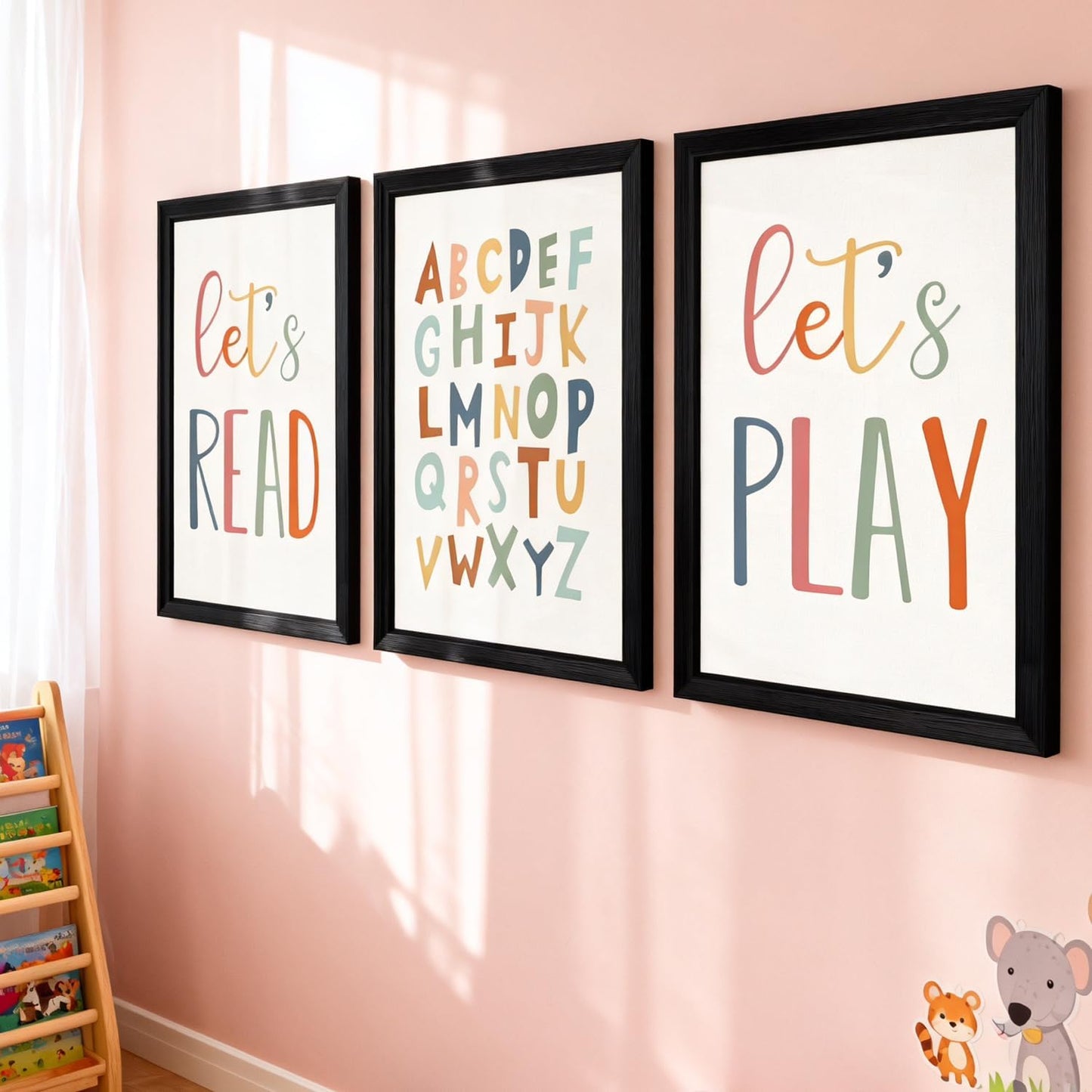 3 PCS Alphabet Numbers Framed Playroom Wall Decor, 16x11 Classroom Must Haves Kids Art Alphabet Poster, Educational ABC Wall Decor for Nursery, Classroom, Boy Girl Room, Black