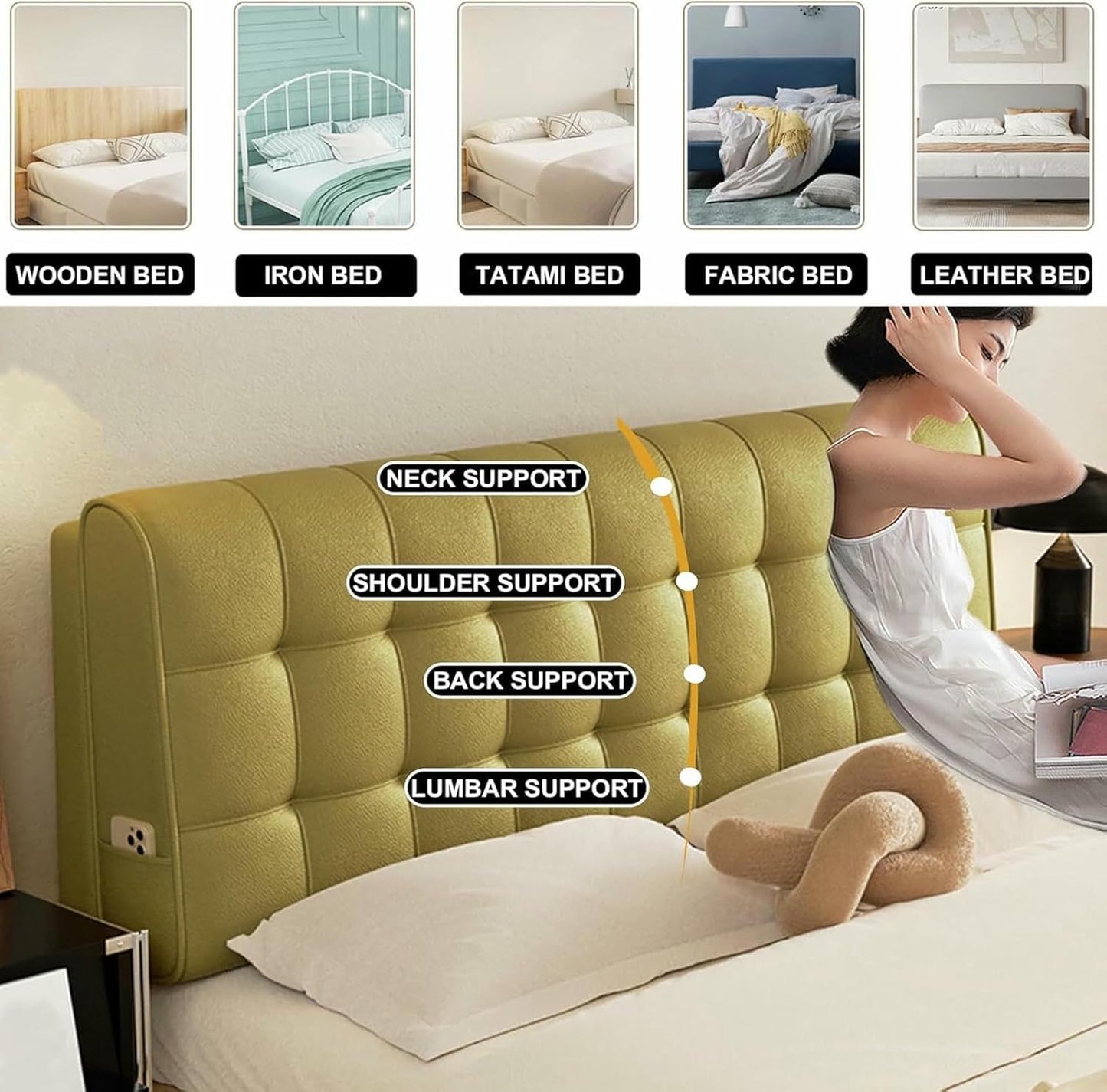 Green1,Paste/71x23x4In,Headboard Pillow Rectangle Headboard Reading Pillow Wall Wedge Pillowboard Large Headboard Support Upholstered Bed Backrest Sofa Bed Bedside Cushion