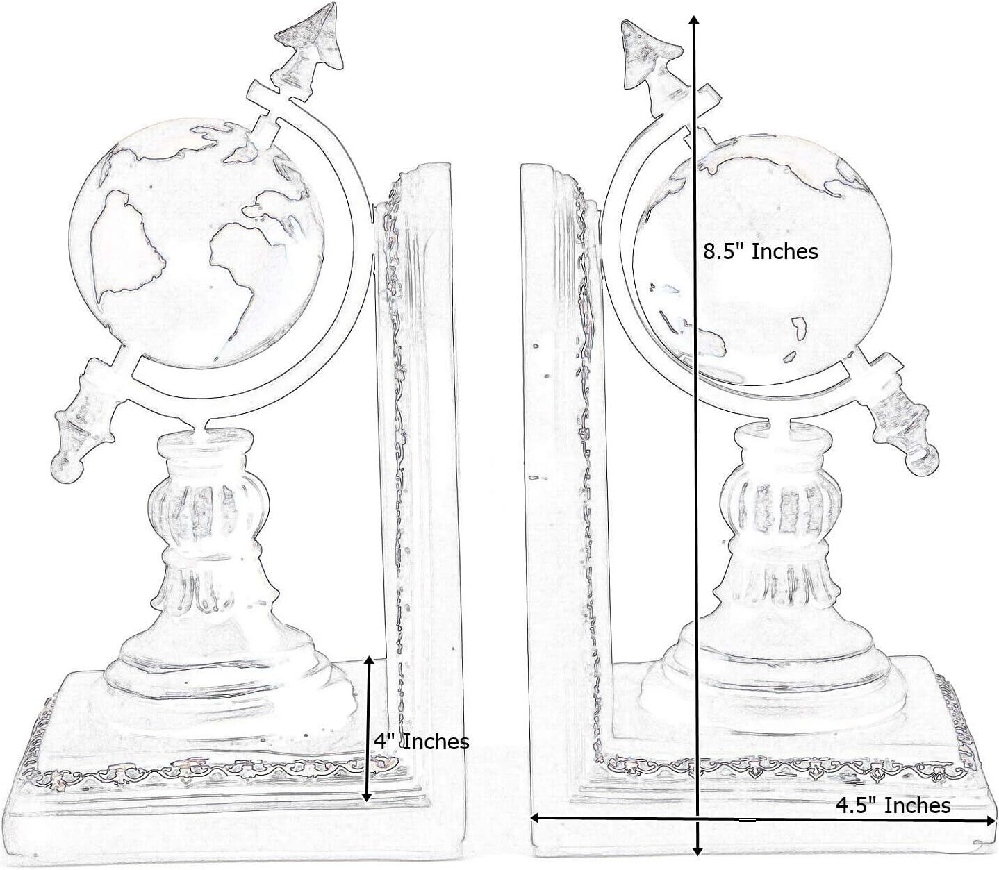 Bellaa Decorative Bookend Globe Arrow Armillary Atlas Celestial Sphere Astronomy Art Vintage Statues Book Ends Heavy Duty Shelf Supports Shelves Stoppers Holder Nonskid