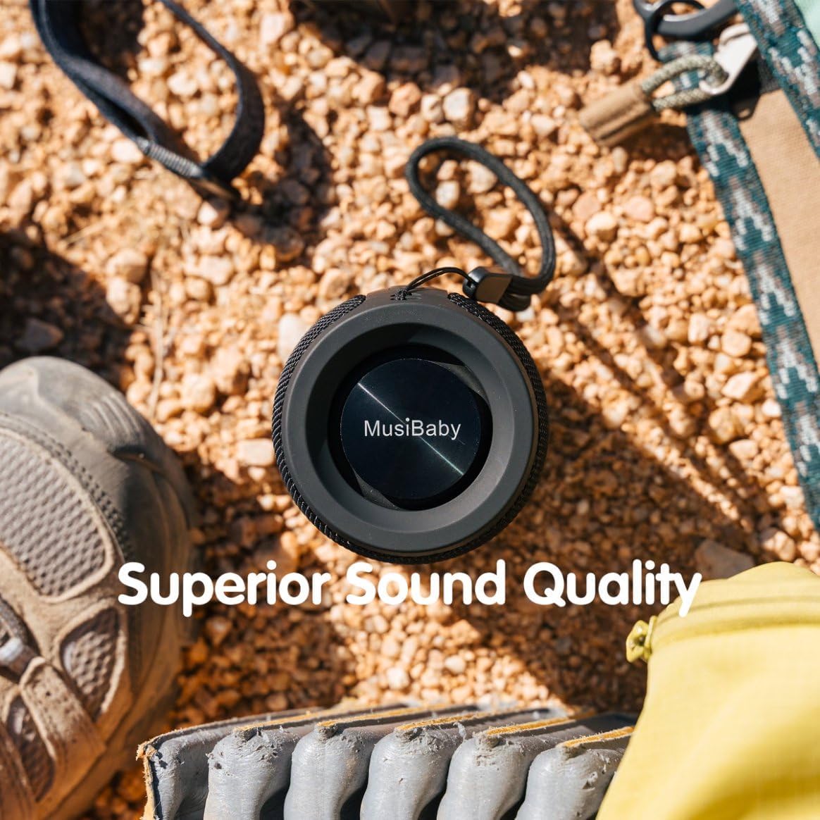 MusiBaby M68 Portable Bluetooth Speaker – Wireless Waterproof Sound for Home and Outdoor Use – Deep Bass, Dual Pairing, 24H Playtime, Compact Design (Black)