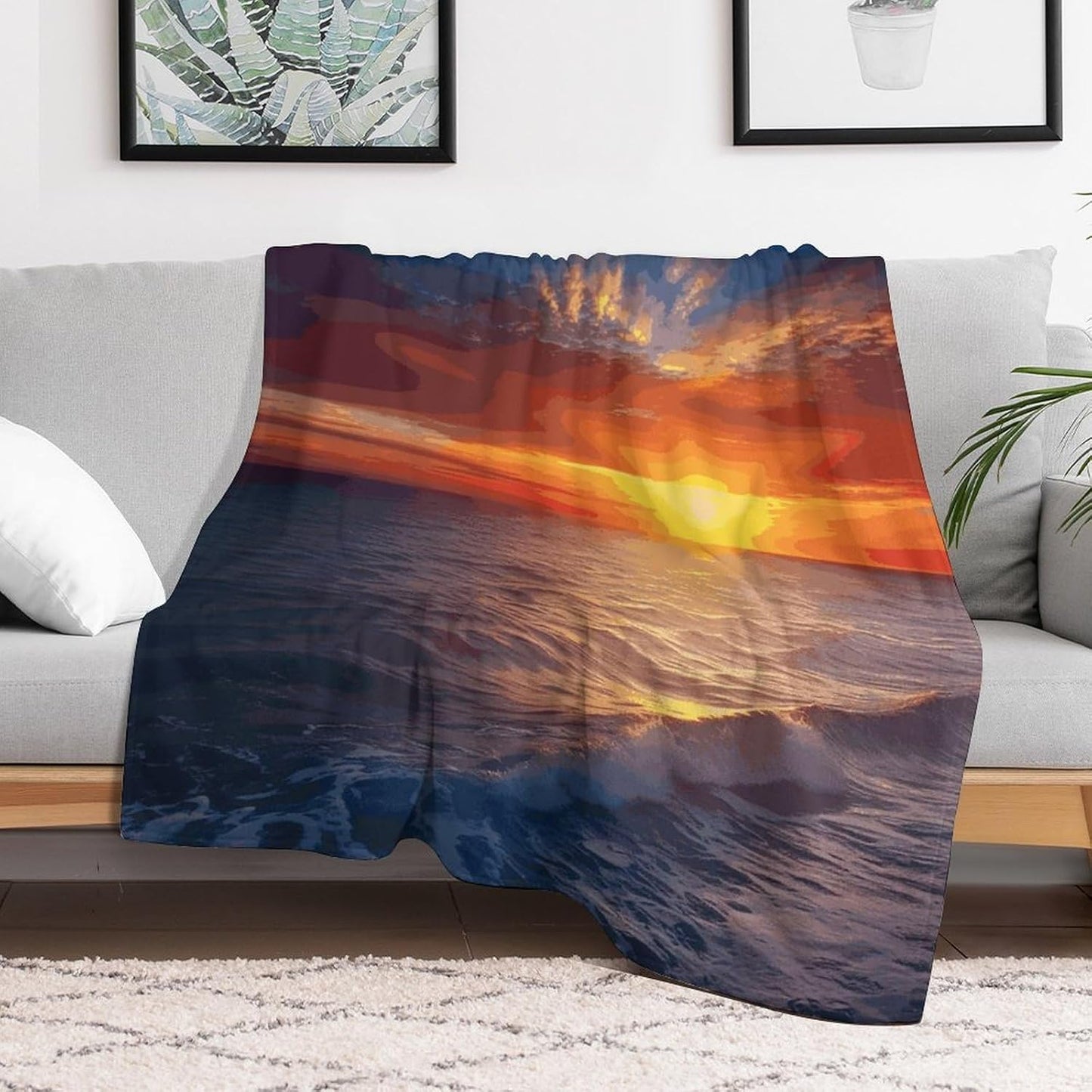 Sea and Sunset Blanket Super Soft Lightweight Throw Blanket Cute Cozy Warm Bed Blanket Decorative Fuzzy Blanket All-Season Home Decor Gift for Sofa Couch Living Room 30"*40"（76 * 100cm）