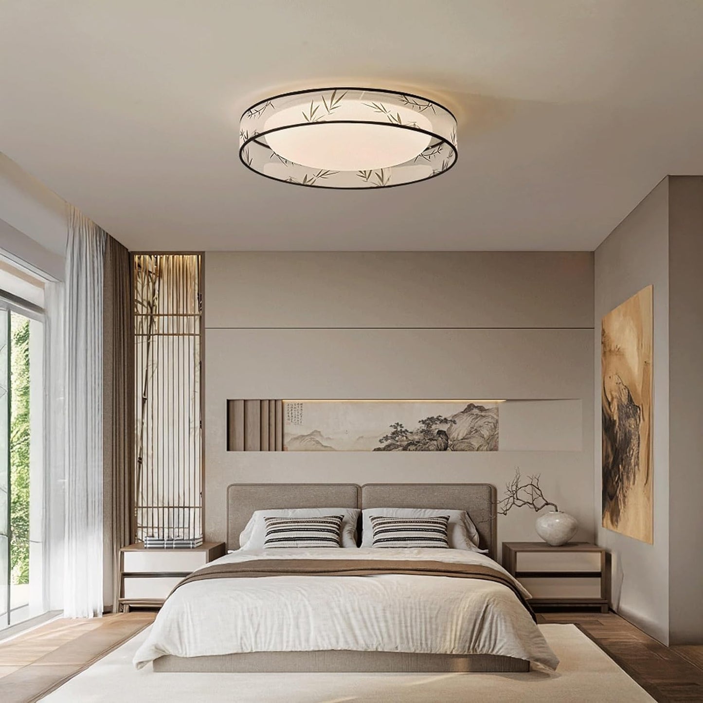 Ceiling Light Modern Metal Base Fabric Acrylic Shade Flush Mount Ceiling Lamp LED Retro Flush Mount Light for Bedroom Living Room Decor Interior Home Decor Fixture Close to Ceiling Lighting