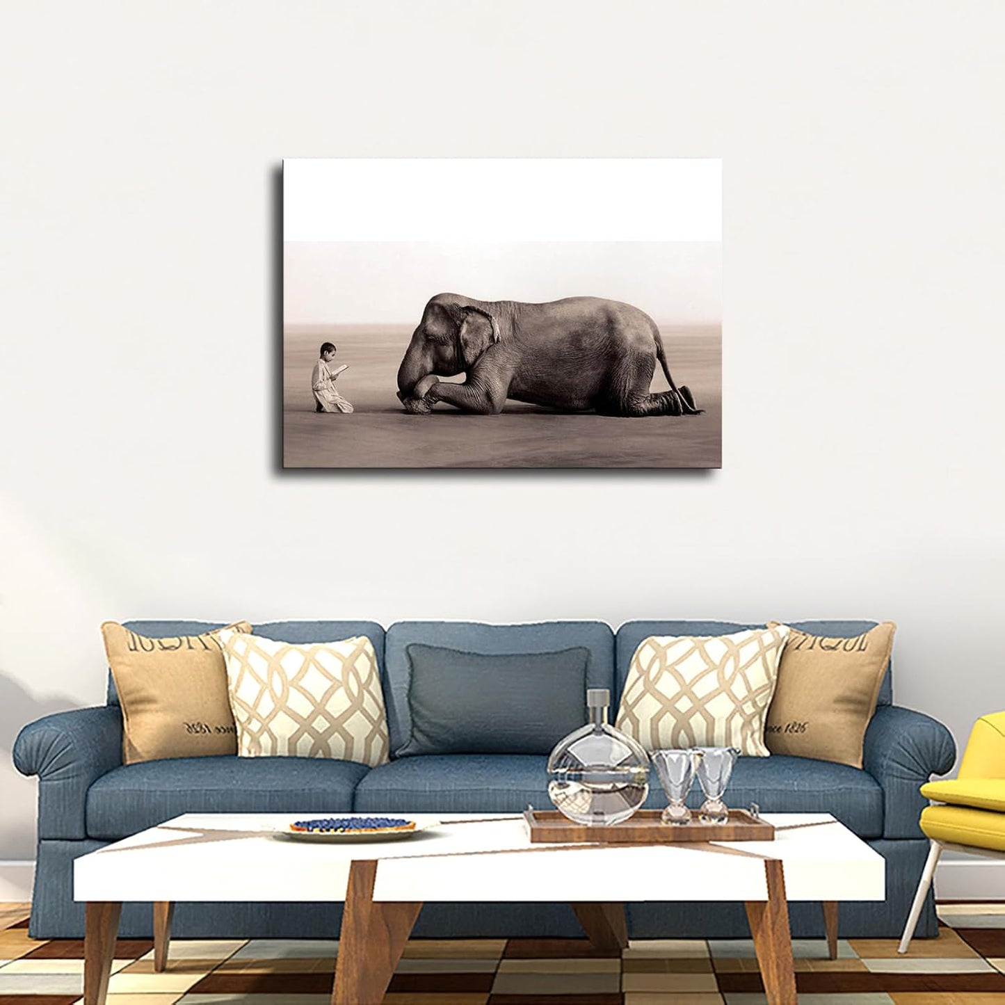 SaiFfe Boy Reading To Elephant Poster Decorative Painting Print Modern Home Bedroom Living Room Decoration Canvas Wall Art Aesthetic (Framed,08×12inch)