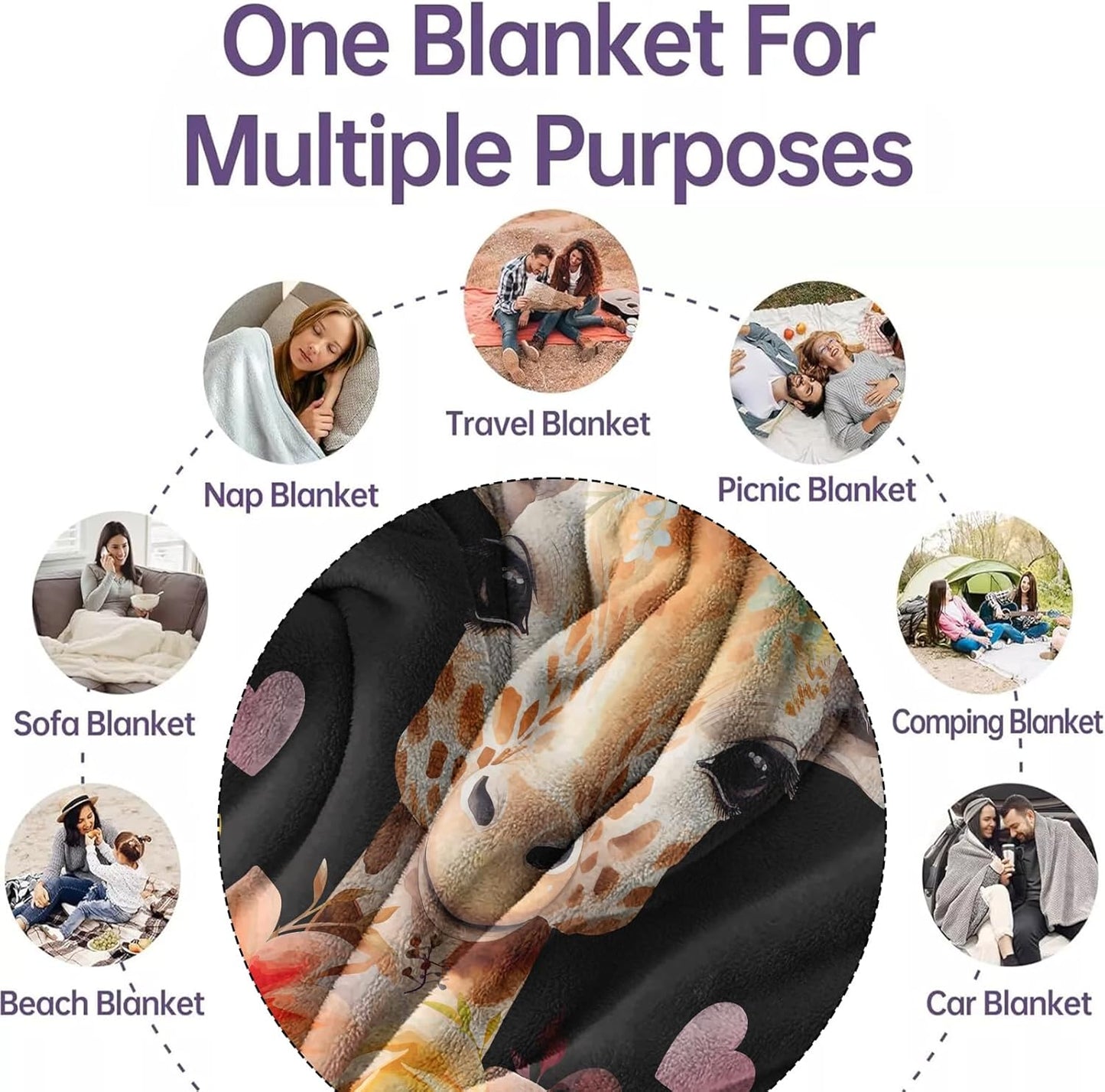 Giraffe Throw Blanket Gift – Funny Quote & Inspiring, Cute Safari Decor; Giraffe Lover Present for Women & Girls; Birthday, Christmas, Valentine’s Day, Mother’s Day; 50'' x 60''