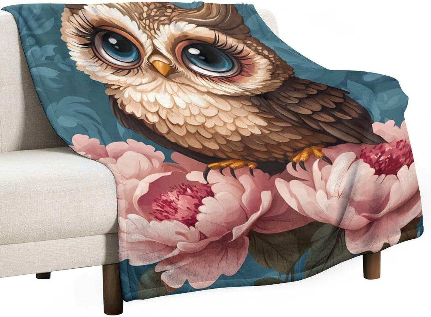 Cute Owl Throw Blanket for Couch Bed Plush Cozy Fuzzy Flannel Blanket for All Season 55"x70"