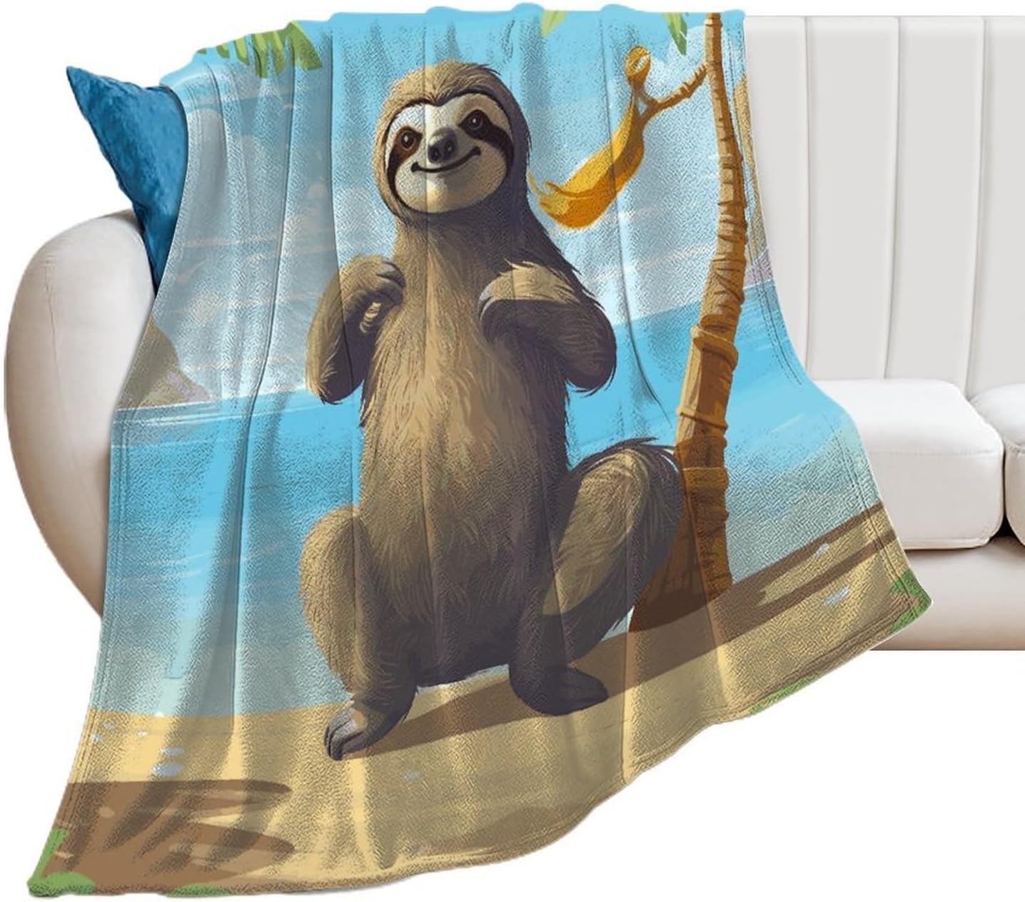 Sloth on Beach Blanket Super Soft Lightweight Throw Blanket Cute Cozy Warm Bed Blanket Decorative Fuzzy Blanket All-Season Home Decor Gift for Sofa Couch Living Room 60"*80"（150 * 200cm）