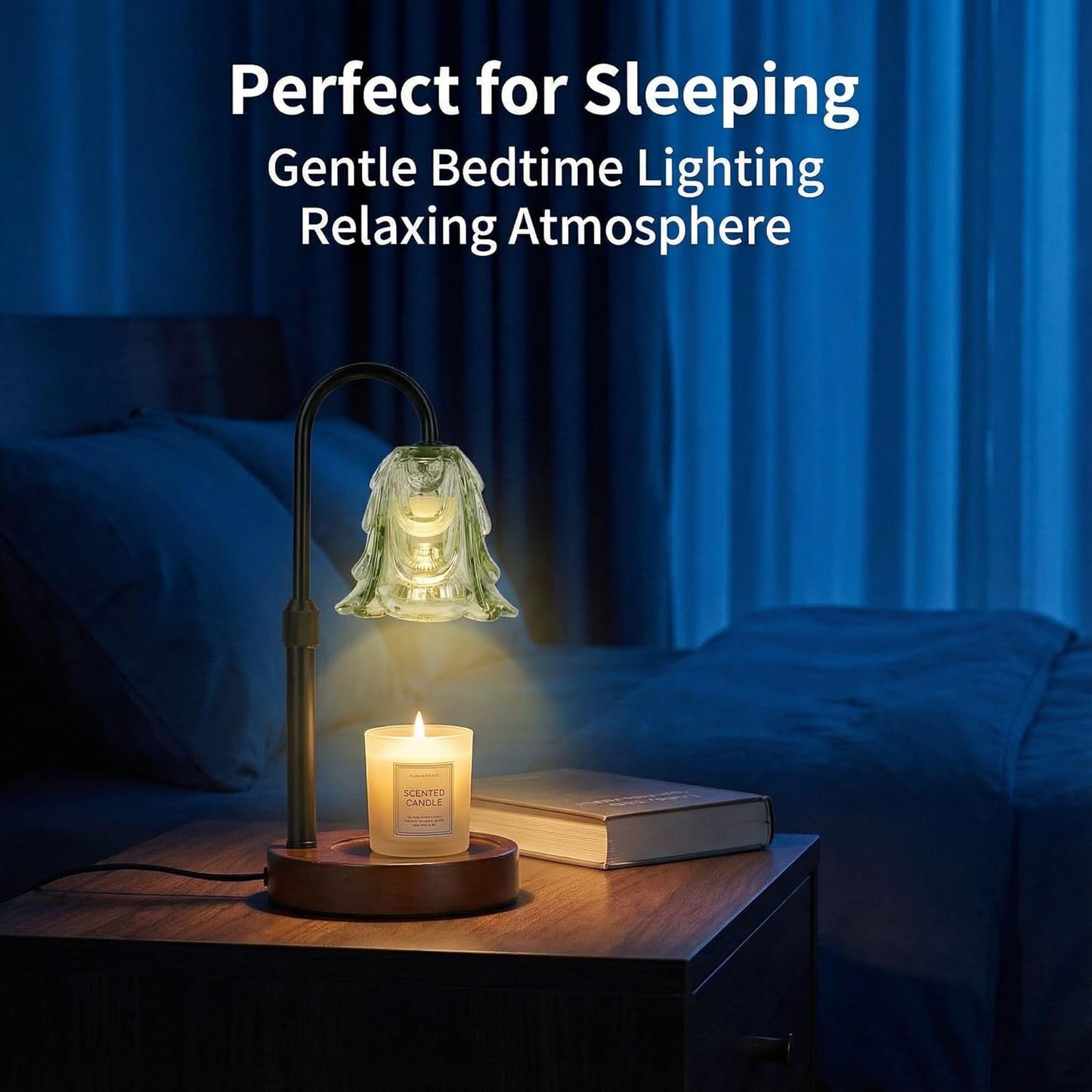 Candle Warmer Lamp, Adjustable Height Table Lamp with Timer (2/4/8h), Flameless Wax Melter for Jar Candles, Safe Home Décor for Bedroom, Living Room, Holiday Gifts (Green-H)