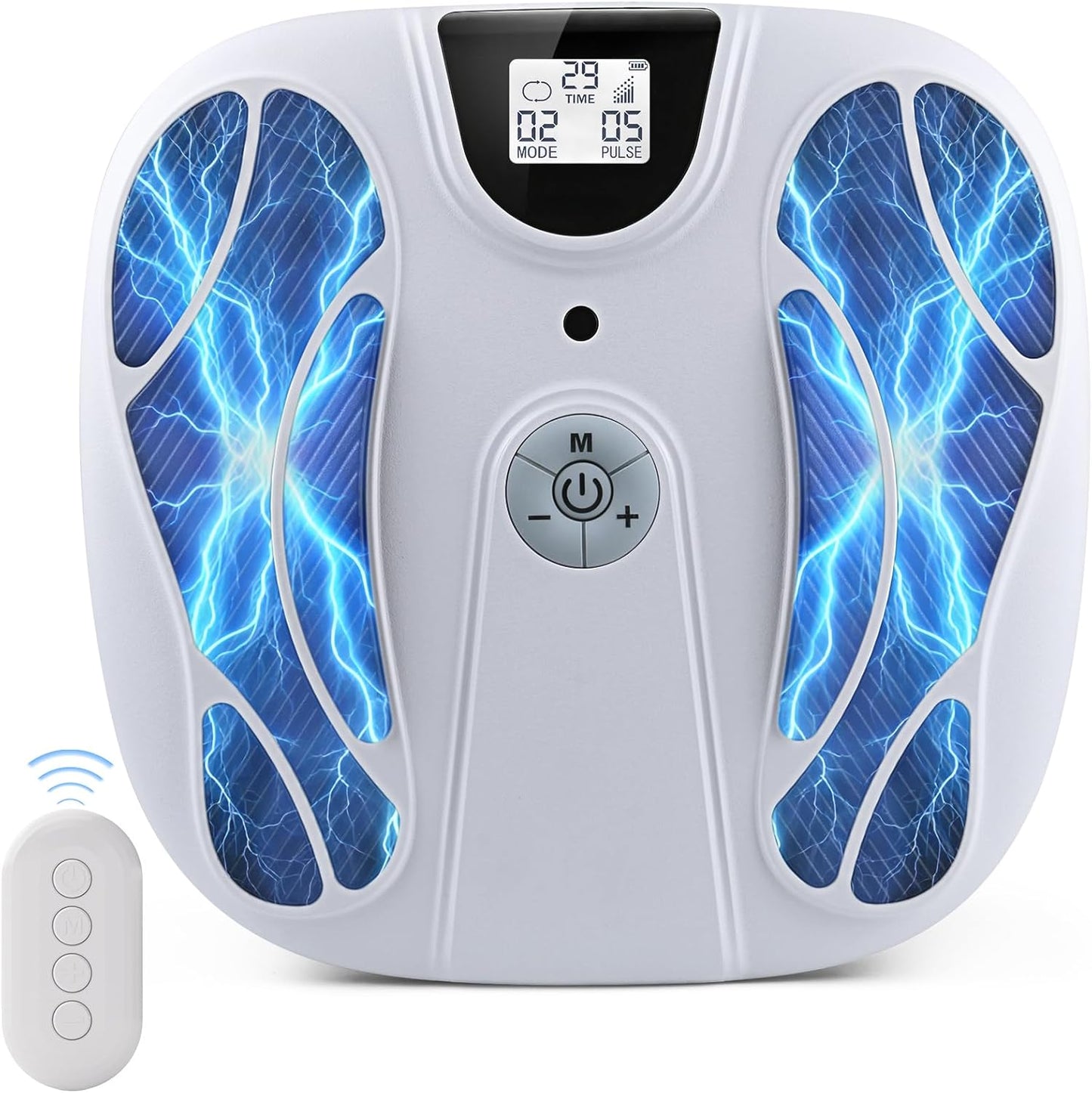 FSA EMS Foot Massager-Electronic Muscle Stimulator Relief for Neuropathy, Plantar Fasciitis & Foot Pain- 10 Modes, 20 Intensities, Remote - Rechargeable Silent Operation