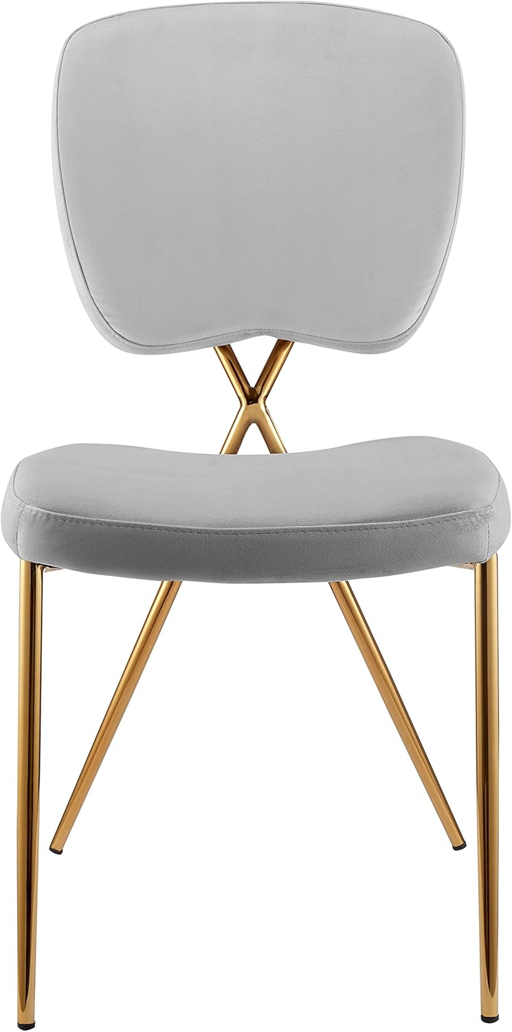 Chic Home Chrissy Dining Side Chair Velvet Upholstered Half Back and Seat Solid Brass Metal Legs (Set of 2), Modern Contemporary, Silver