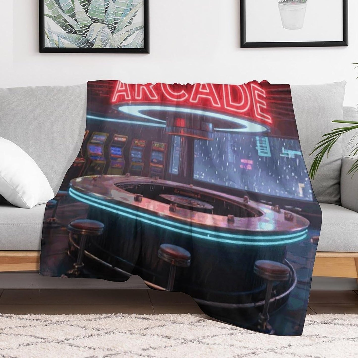 Custom Neon Arcade Blanket Lightweight Flannel Fleece Throw for Couch Sofa Bed Luxury Soft Cozy Plush Lap Bedtime Blanket for All Seasons Bedroom Home Decor Gifts 50x60