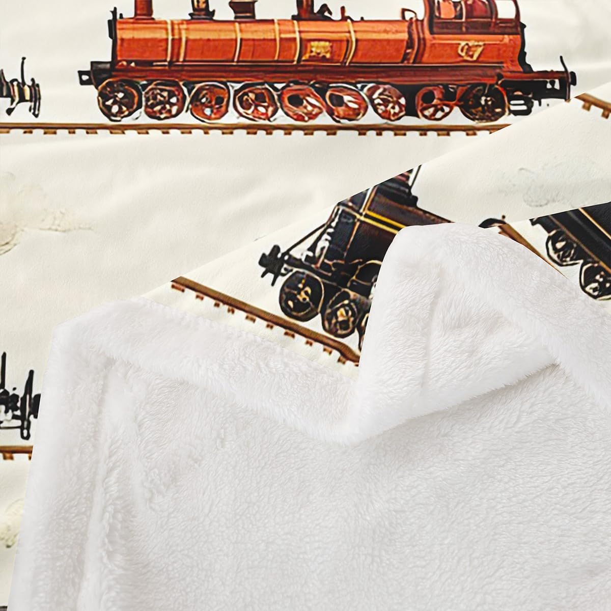 Feelyou Kids Vintage Train Fleece Throw Blanket Throw 50"x60" Retro Steam Engine Sherpa Blanket Boys Girls Retro Steam Locomotive Train Plush Blanket Vehicle Train Fuzzy Blanket