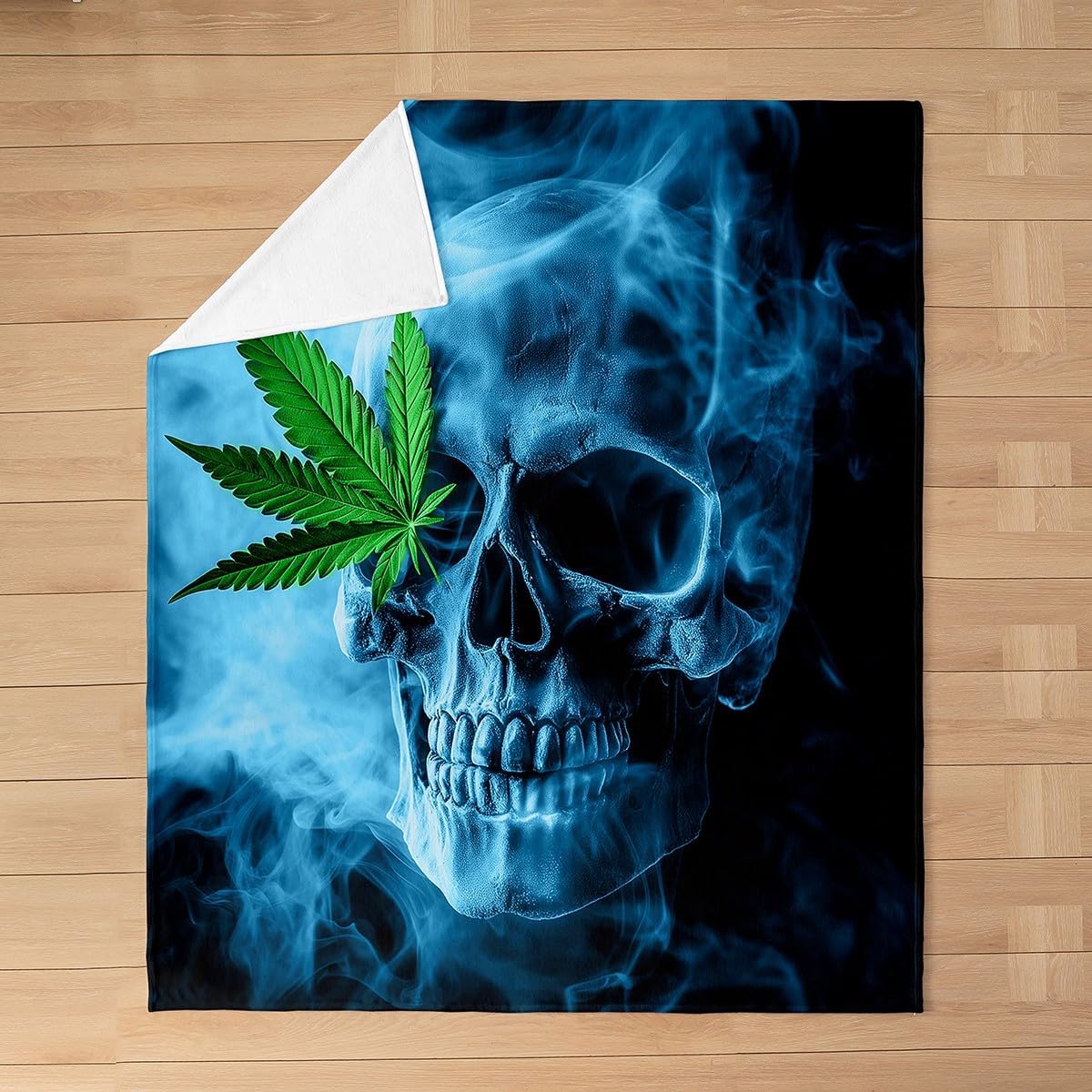 Sugar Skull Flannel Fleece Throw Blanket,Marijuana Weed Leaf All Season Bed Blanket Fuzzy Blanket For Bed Sofa Couch,Cannabis Leaves Botanical Plants Print Bedroom Decor Plush Blanket Twin 60"x80"