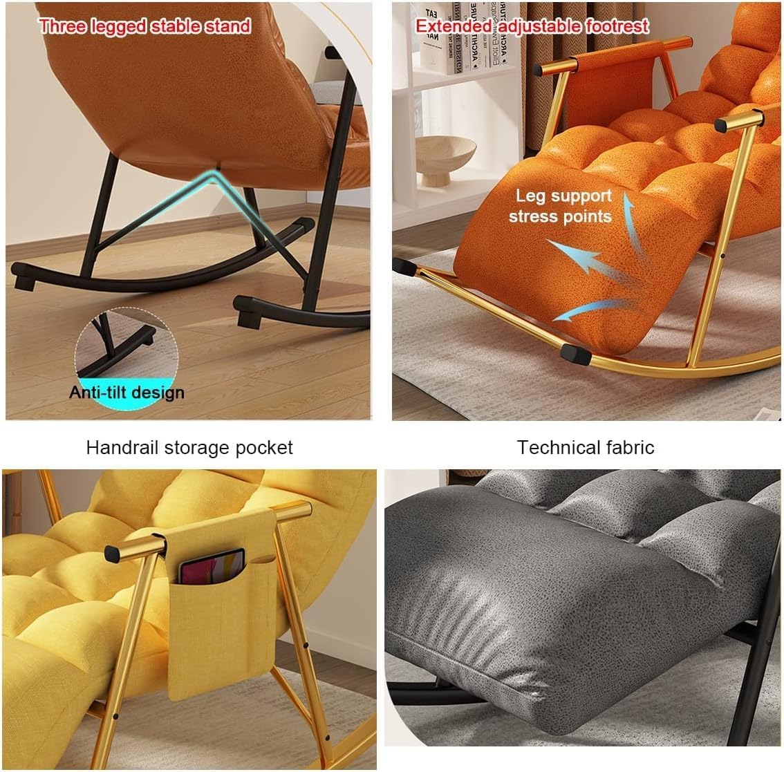 LSLYTQ Rocking Chair Lounge Sofa with Side Pockets - Adult Recliner Chair for Living Room/Bedroom, Lazy Chair Glider to Lie Down or Sleep Comfortably