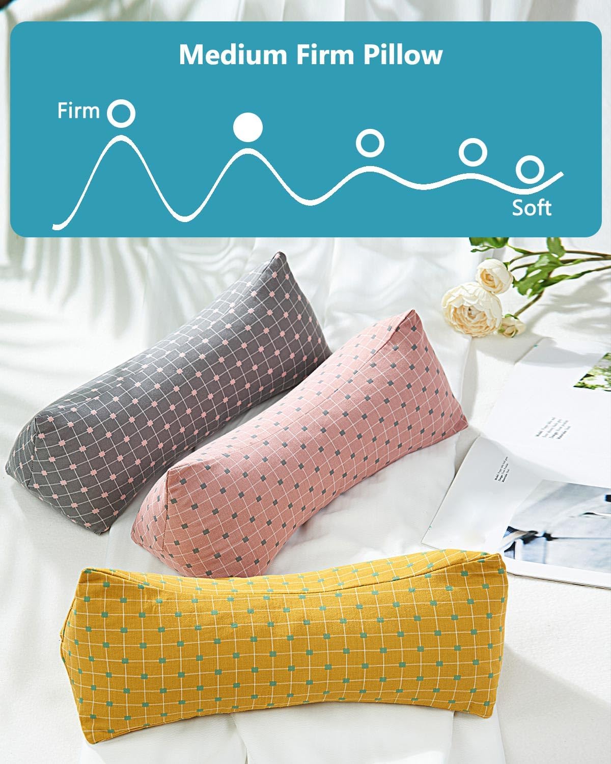 Cervical Buckwheat Roll Pillow for Sleeping,15.7"x5.9" Buckwheat Hulls Pillows Filling, Triangle Pillow for Neck Support Yoga Bolster, Adjustable Fill for Neck Pain Relief,Pink