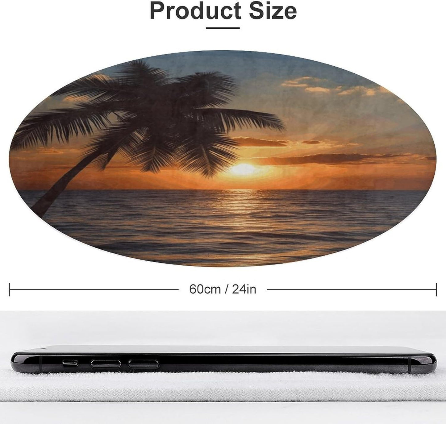 Sunset Palm Tree Ocean Circle Rug Retro Luxury Coral Velvet Floor Mat Non Slip Soft Indoor Floor Carpet Comfy Thickened Area Rugs Modern Aesthetic Minimalist Carpets for Home Decor