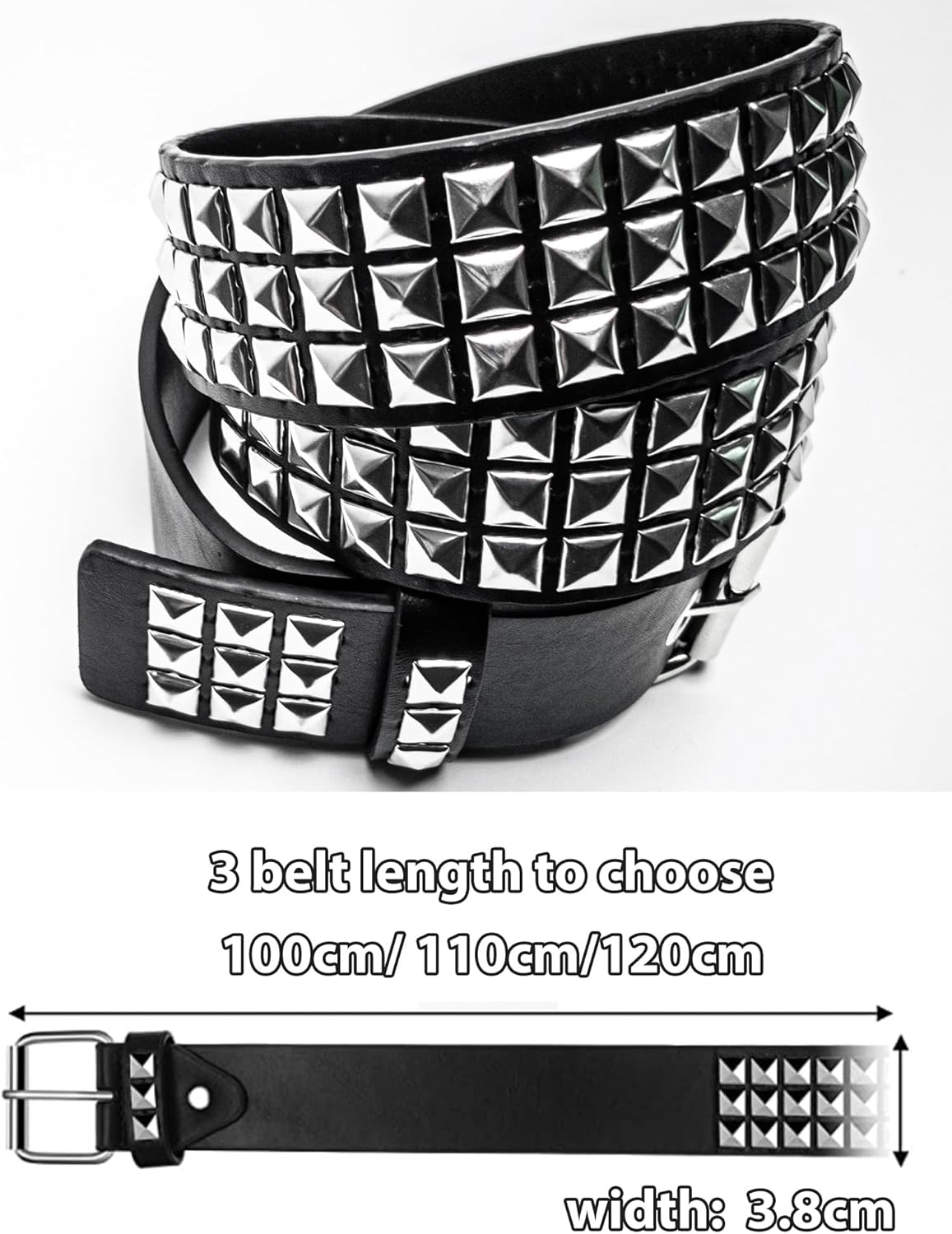 Generic Punk Studded Belt for Women Rock Threads Goth Stud Pyramid Gothic Clothing, Black