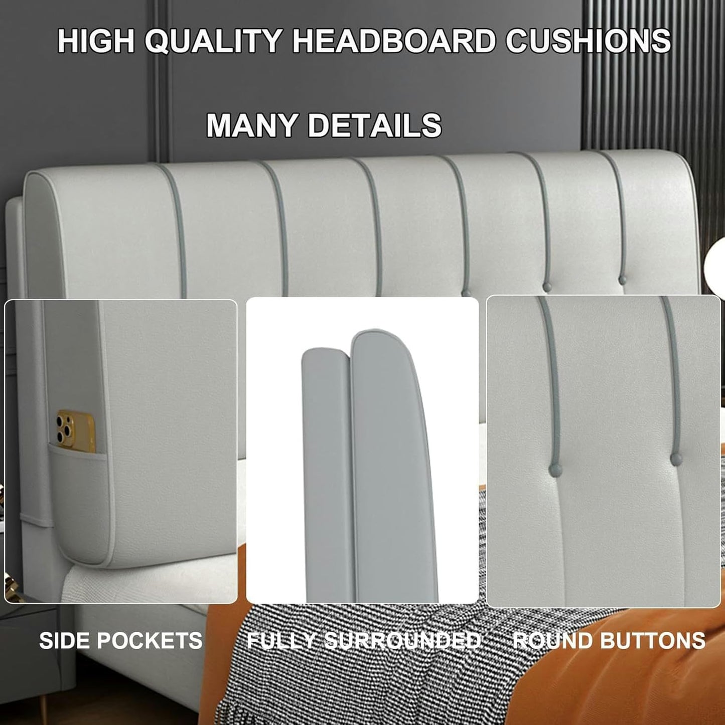 AMNOOL Large Upholstered Headboard Cushion Wall Mounted Support Pillowboard Headboard Bed Rest Lumbar Support Backrest Removable Bedroom Tatami Dorm Pillow-1-