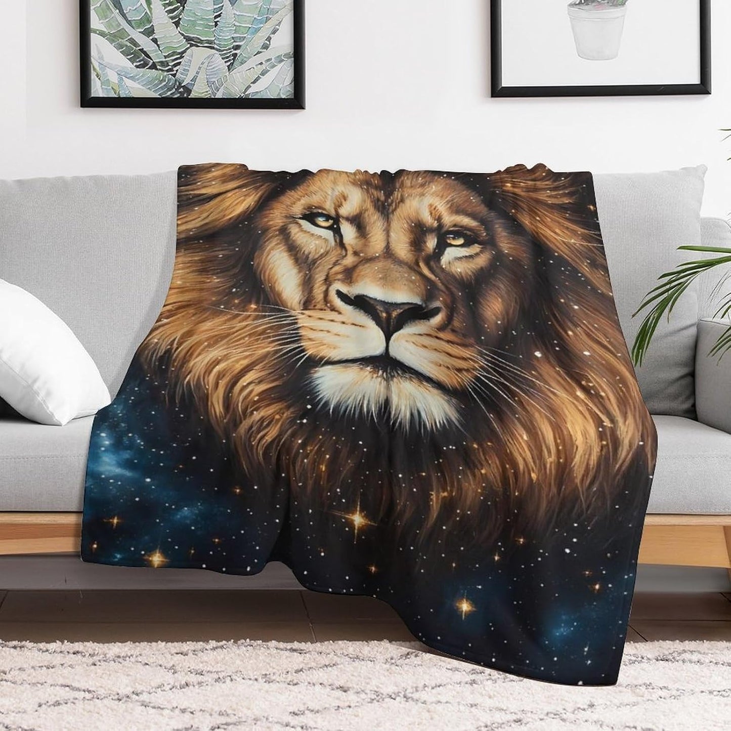 Gold Galaxy Lion Throw Blanket for Couch Bed Plush Cozy Fuzzy Flannel Blanket for All Season 30"x50"