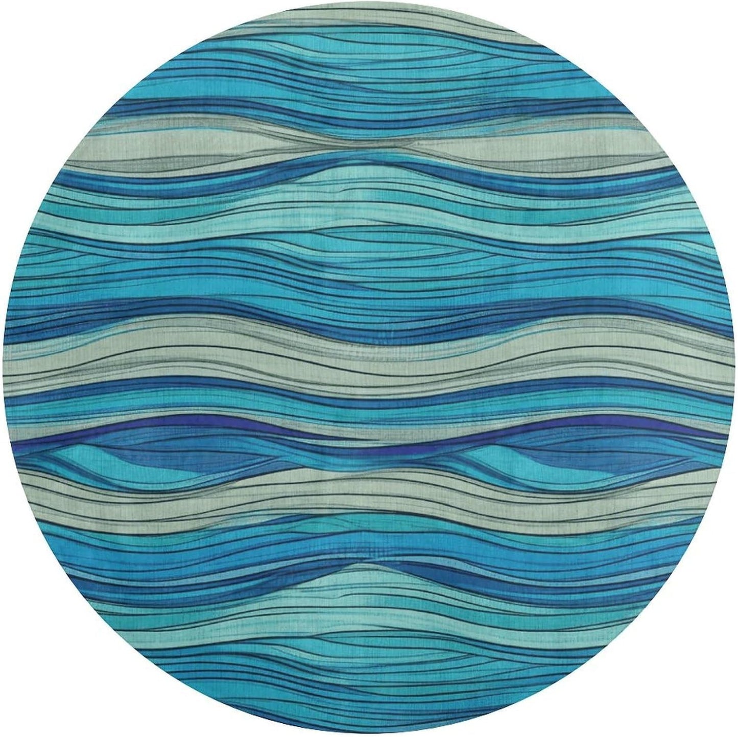 Ocean Stripe Pattern Circle Rug Retro Luxury Coral Velvet Floor Mat Non Slip Soft Indoor Floor Carpet Comfy Thickened Area Rugs Modern Aesthetic Minimalist Carpets for Home Decor