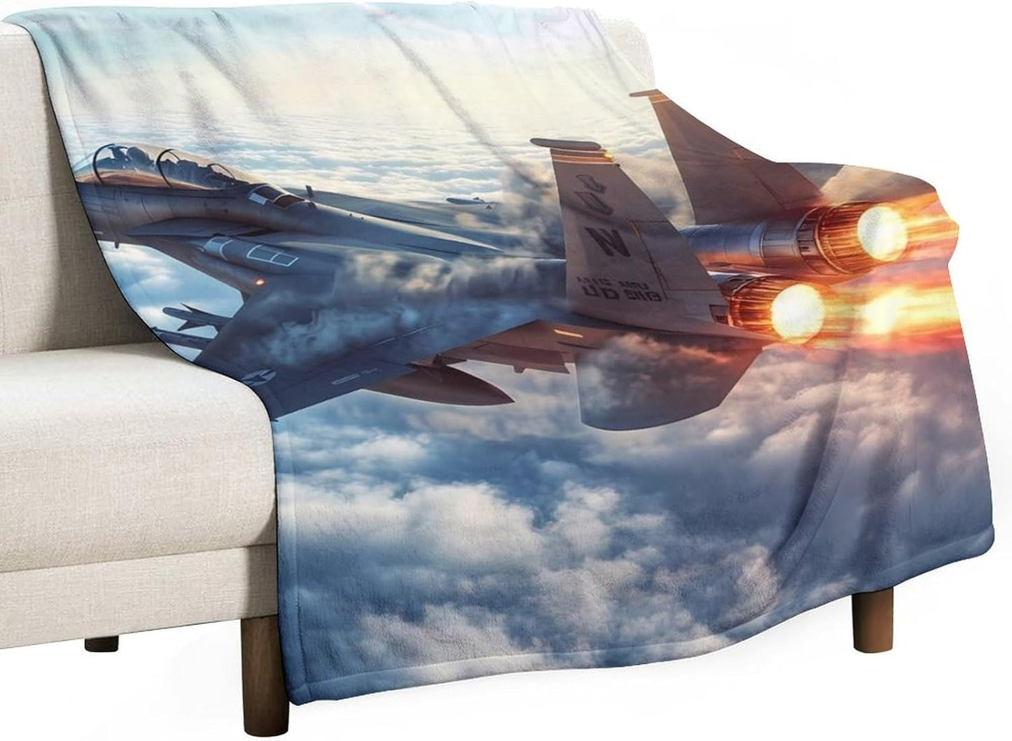 Military F-15 Ea-gles Fighter Jet Aircraft Throw Blanket for Couch Bed Plush Cozy Fuzzy Flannel Blanket for All Season 60"x80"