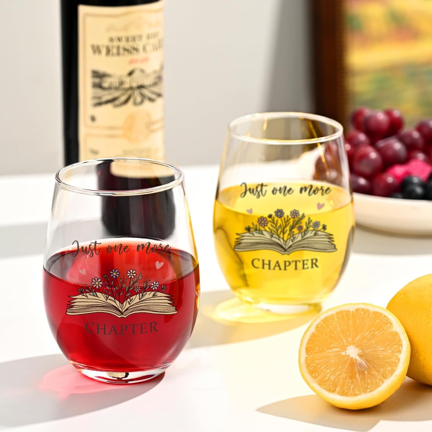 Futtumy Just One More Chaper Wine Glasses 17oz, Book Lovers Gifts, Mothers Day Birthday Christmas Gifts for Book Lovers Women Readers Freinds, Funny Reading Accessories Librarian Bookish