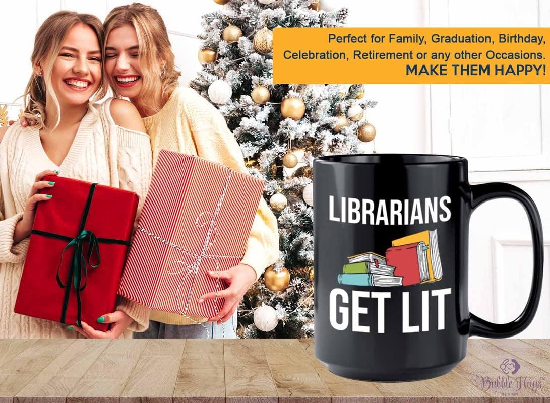 Book Lover Coffee Mug 15oz Black - Librarians get lit - Gifts for Book Club Readers Book Nerd Librarians Book Worm Bookish