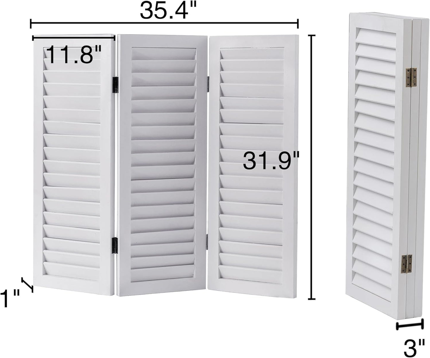 SOFE Wood Short Room Divider 3 Panel, 2.6 Ft Tall Shutters Folding Divider for Room Separation, White Room Partitions and Dividers Freestanding, Foldable Wall for Home Bedroom Office