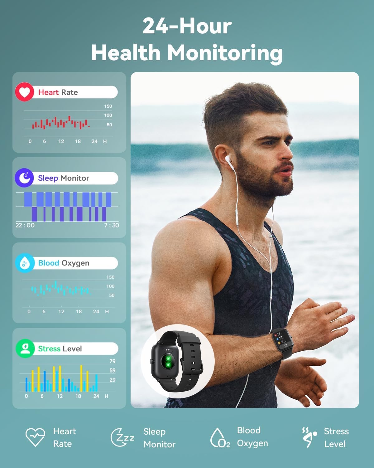 Smart Watches for Women/Men, Smart Watch for Android Phones and iPhone Compatible, Alexa Built-in, 1.8" Fitness Watches for Women, IP68 Waterproof /Bluetooth Call, Heart Rate/Sleep Monitor, Two Bands
