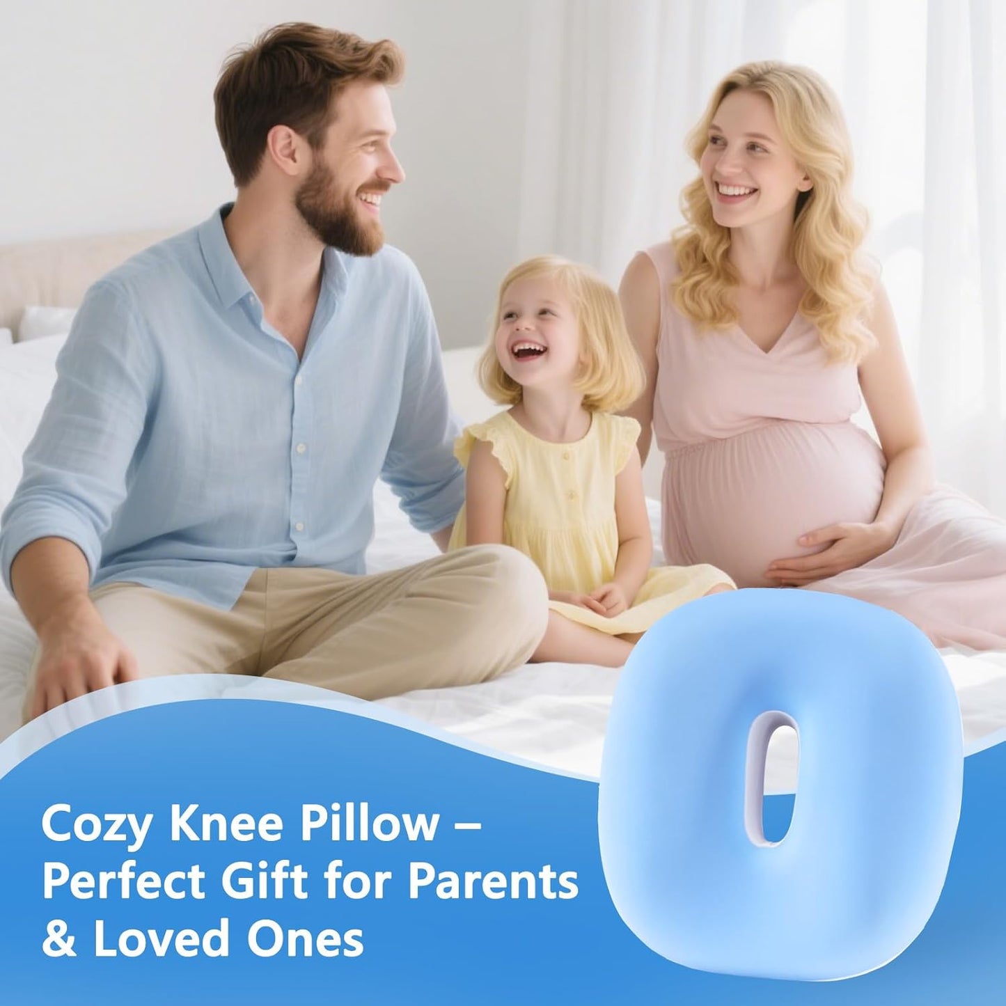 Knee Pillow for Side Sleepers, Cool Memory Foam Leg Pillow for Sleeping, Between Legs Cushion, Knee Support Pillow for Spine Sciatica Back Hip Knee Pain Relief with Ice Silk Cover & Elastic Strap