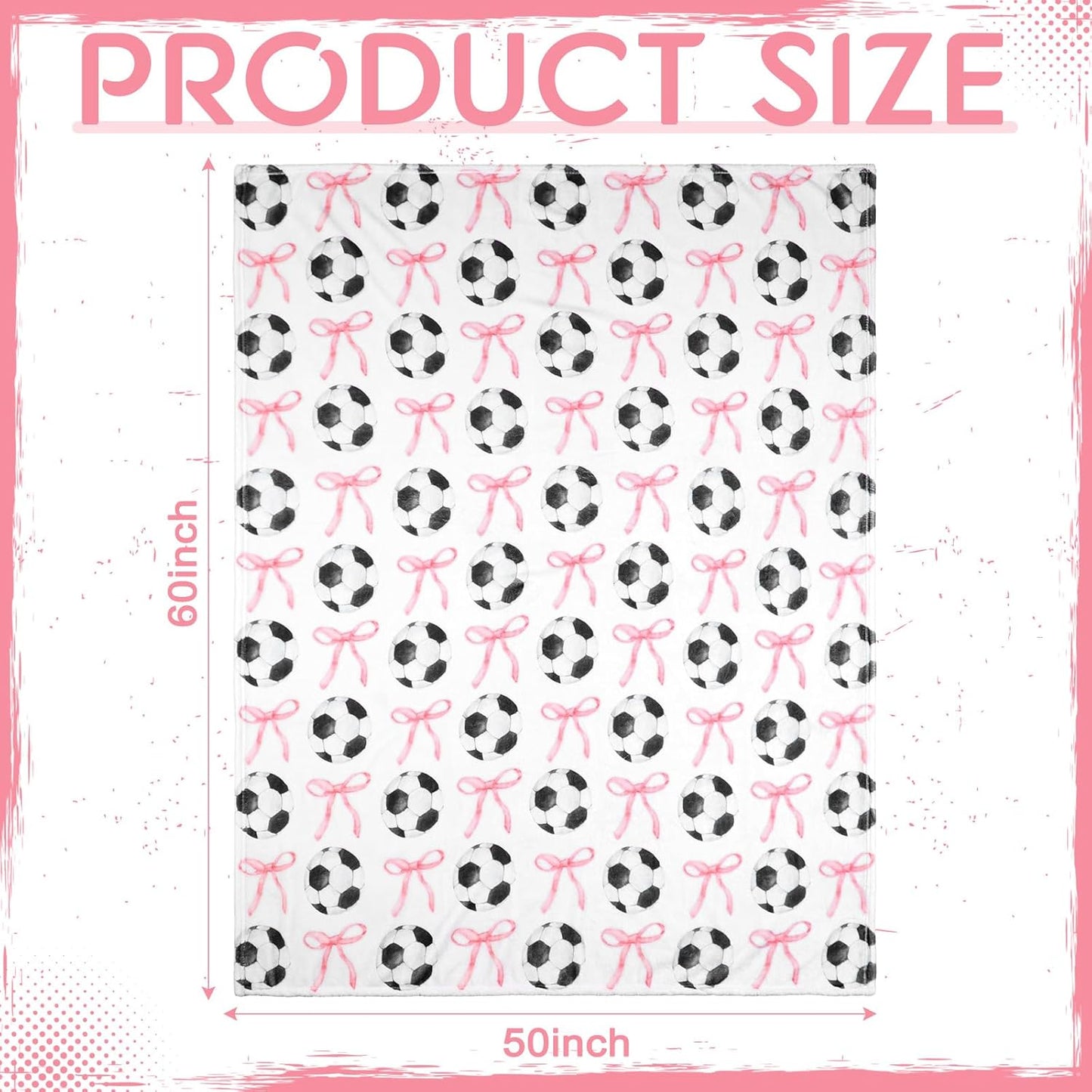 Pink Bow Soccer Blanket for Teen Girls Cute Soft Flannel Throw Blanket Washable Aesthetic Fuzzy Fleece Throw for Couch Sofa Bed Decor, Valentine Galentines Day Gift 50 x 60inch