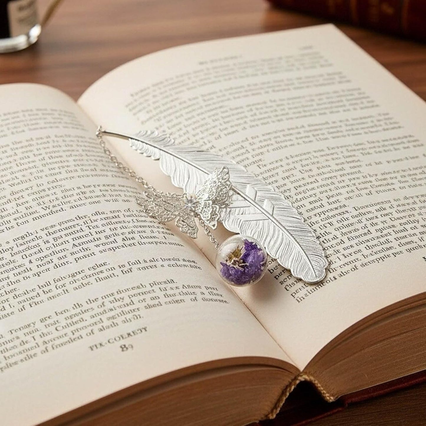 Bookmarks for Women, Metal Feather Bookmark with Butterfly Charms - Teacher Appreciation Gifts, Birthday Gifts for Book Lovers Readers Mom Girls (Silver)