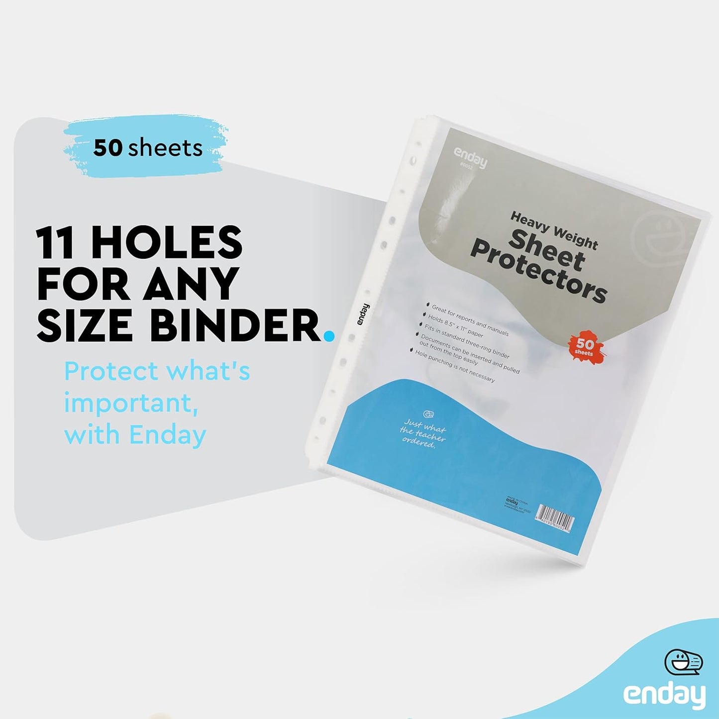 Clear Sheet Protectors for 3 Ring Binder Page Protectors 50 Pack- 8.5” x 11” Non Glare, Clear Heavy Duty Page Protector Binder Sleeves, Plastic Sheet Protectors - by Enday