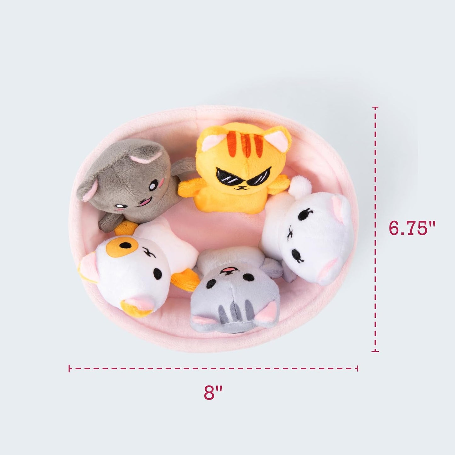 WHAT DO YOU MEME? Emotional Support Kitties by Relatable, Cuddly Stuffed Animals and Toys, Squishy Toys and Plushies, Great Ideas for Loved Ones of All Ages, Includes 5 Plushies with Carrying Basket