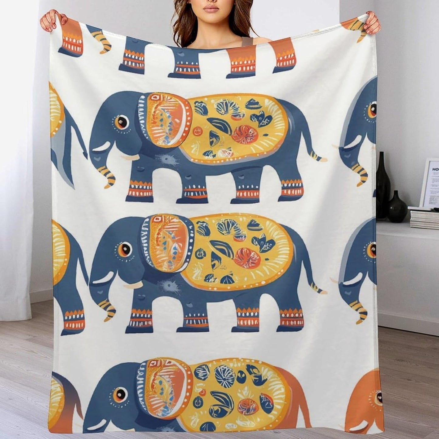 Boho Elephant Throw Blanket for Couch Bed Plush Cozy Fuzzy Flannel Blanket for All Season 50"x70"
