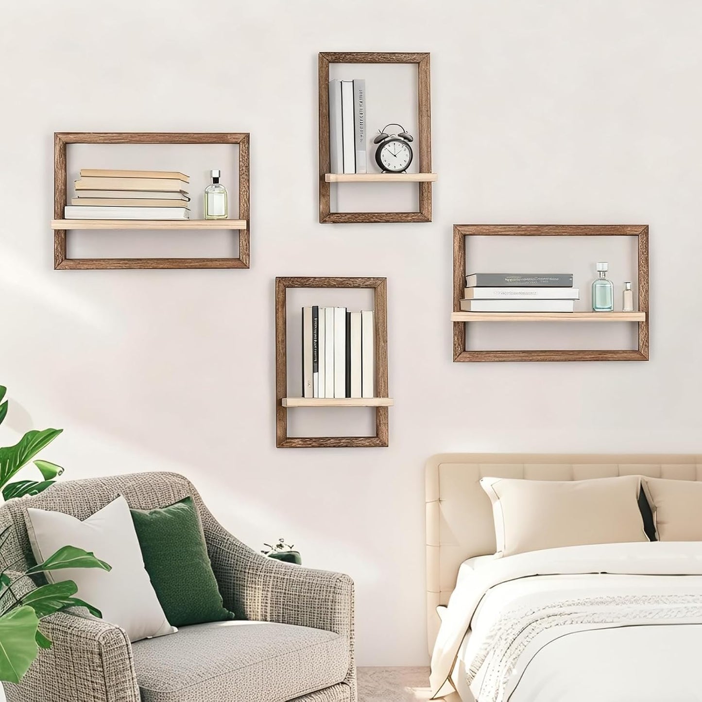 moonysweet Bathroom Floating Shelves for Wall Mounted Farmhouse Home Decor Display Bookshelf SmallSet of 2, Rustic Brown Living Room, Bathroom Kitchen Bedroom