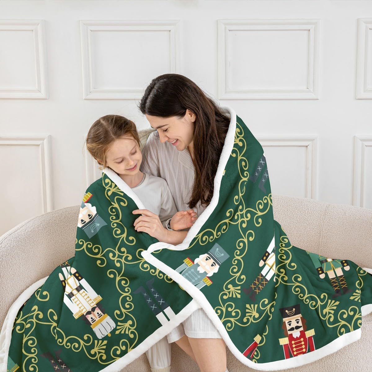 Feelyou Christmas Nutcracker Throw Blanket Merry Christmas Soft Fleece Sherpa Cozy Fuzzy Plush Warm Gold Green Fuzzy Plush Throw Soldier Toy Throw 50"x60" Winter Holiday for Bed Couch Living Room