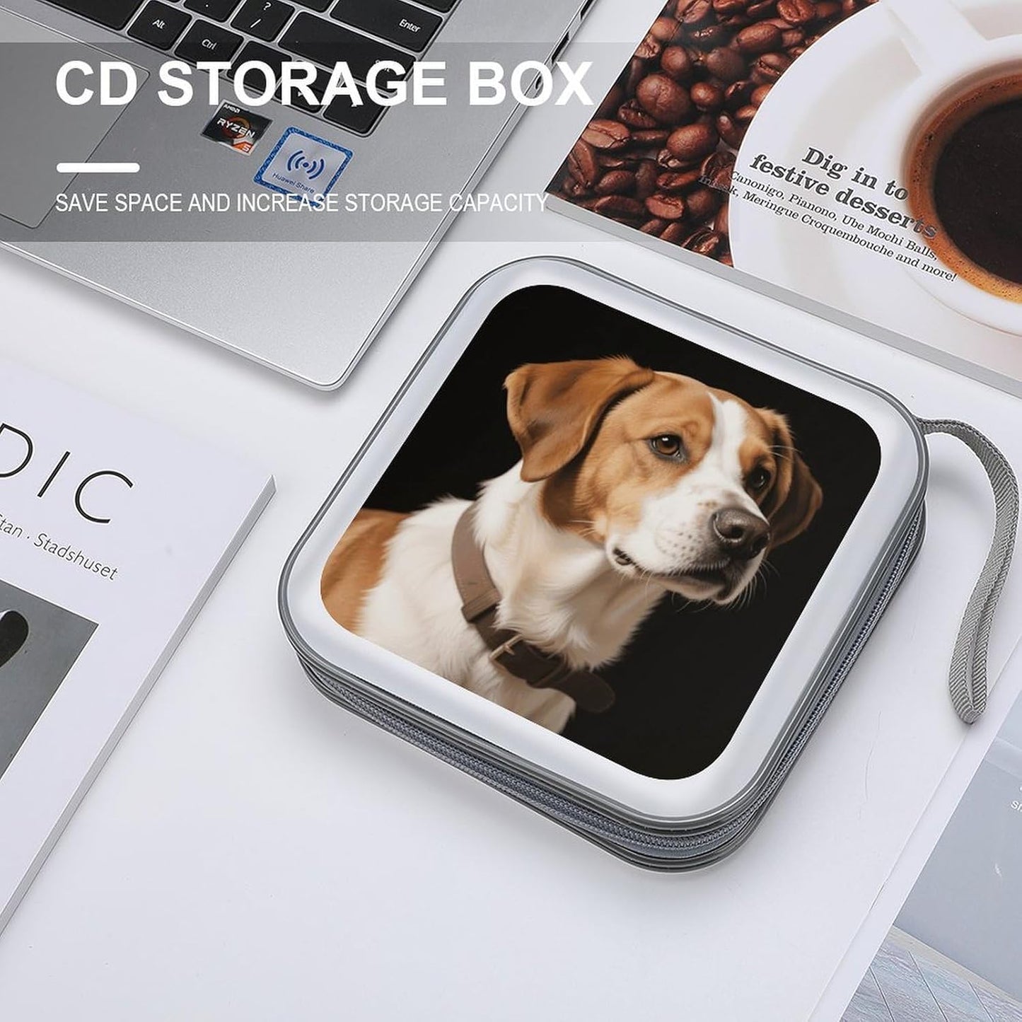 Dog CD Case Portable Zipper CD Case 40 Capacity Hard Plastic DVD Cases Holder Large Storage Disc Wallet Bag for Car Home Travel DVD Collection Bag
