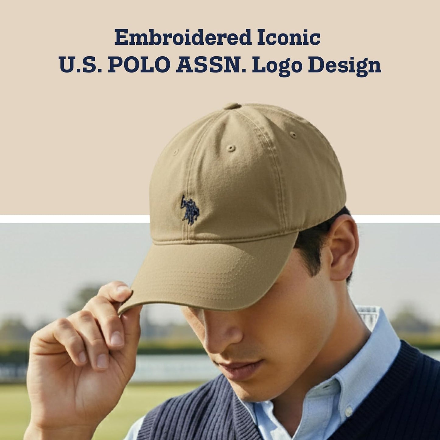 U.S. Polo Assn. mens U.s. Polo Assn. Washed Twill Cotton Adjustable Hat With Pony Logo and Curved Brim Baseball Cap, Khaki, One Size US