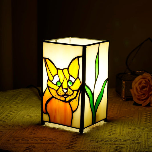 Tiffany Lamp Stained Glass lamp Small Bedside Table Lamps for Living Room Home Decor,Girls Women Birthday Christmas Thanksgiving Day Gift,Cat