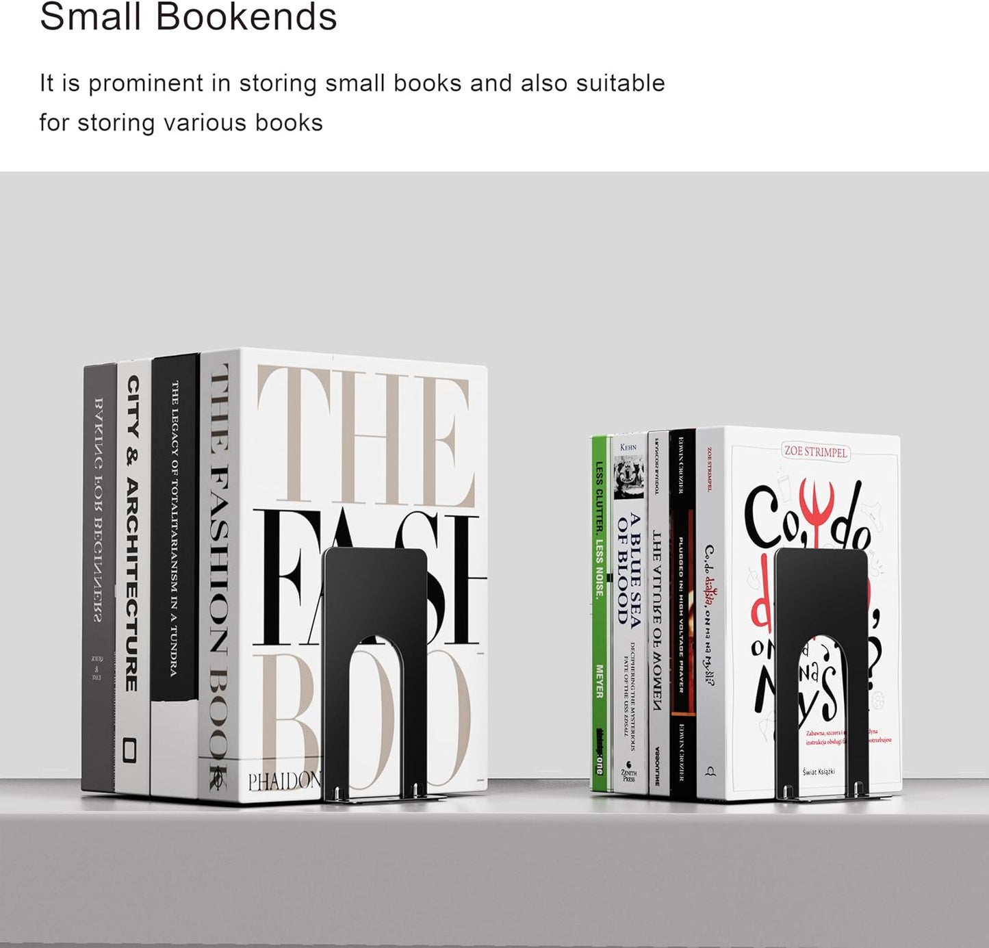 Optomni Book Ends, 3 Pairs of Small Bookends for Shelves, 3.9 x 2.8 × 5.2 in, Black Metal Book Stopper, Sturdy Book Holders for Home Office (6 Pcs, Small)