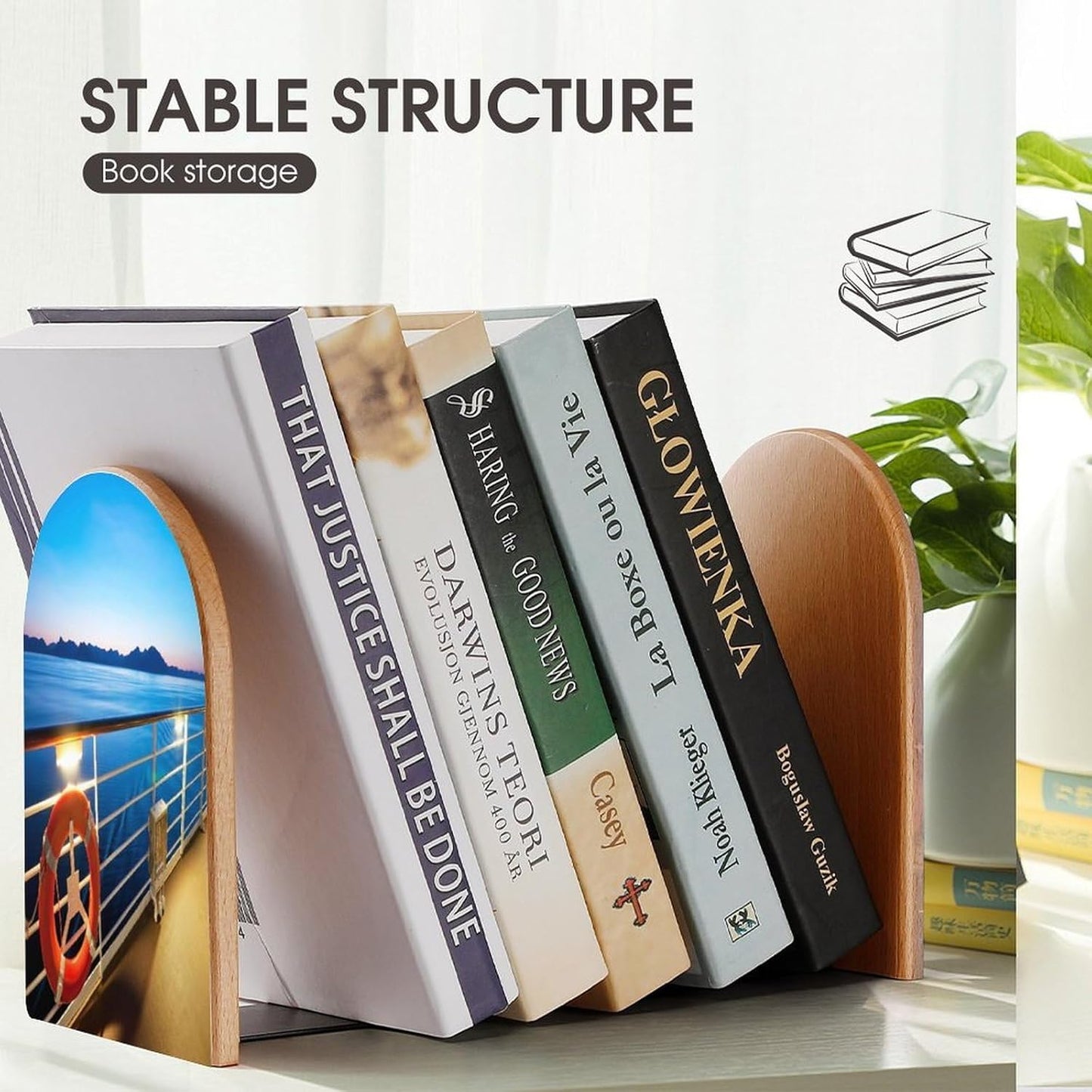 Pool Party Cruise Ship Wooden Bookend Non-Slip Book Ends Heavy Duty Book Stopper with Metal Base Books Holderd Decorative Bookends Stands Firmly for Office Supplies