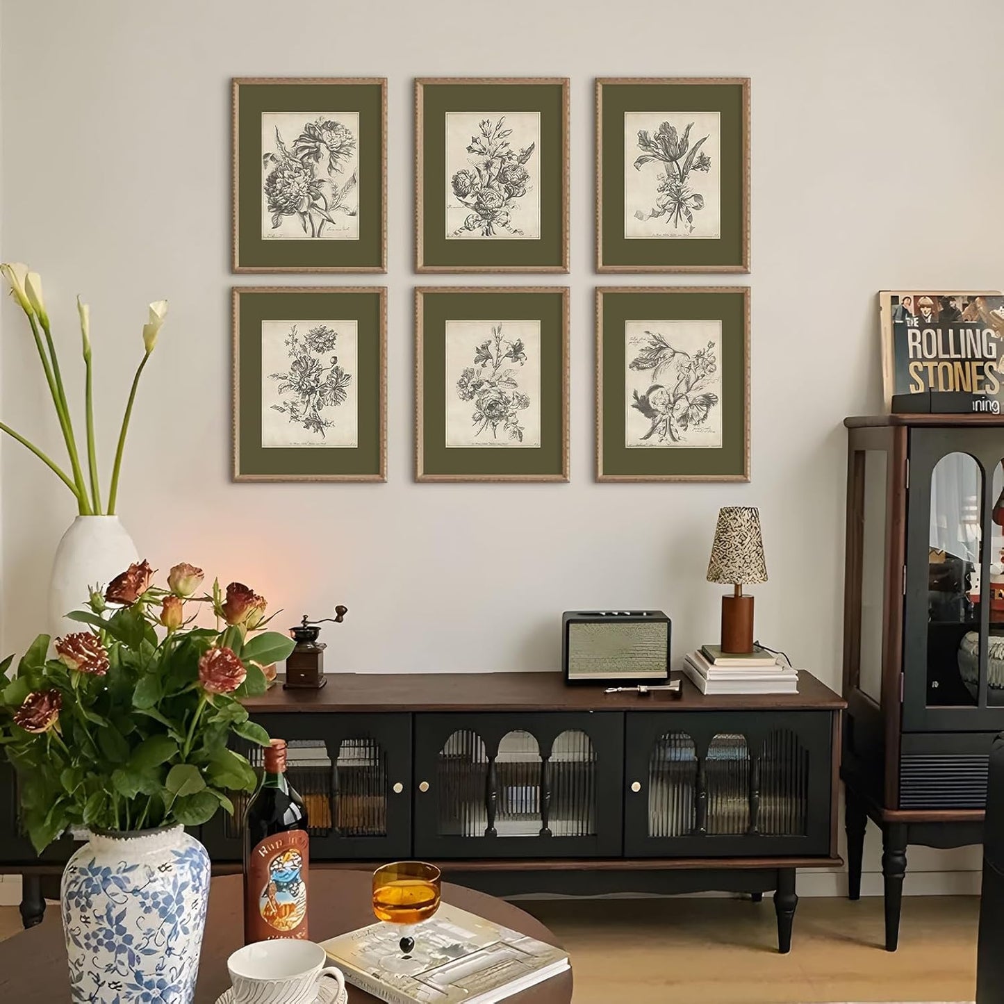 Vintage Floral Wall Art Sketch Flower Prints Antique Botanical Canvas Wall Art Decor Vintage Etchings Floral Poster Green Botanical Painting Sage Green Artwork for Bedroom 12x16x6 Inch Unframed